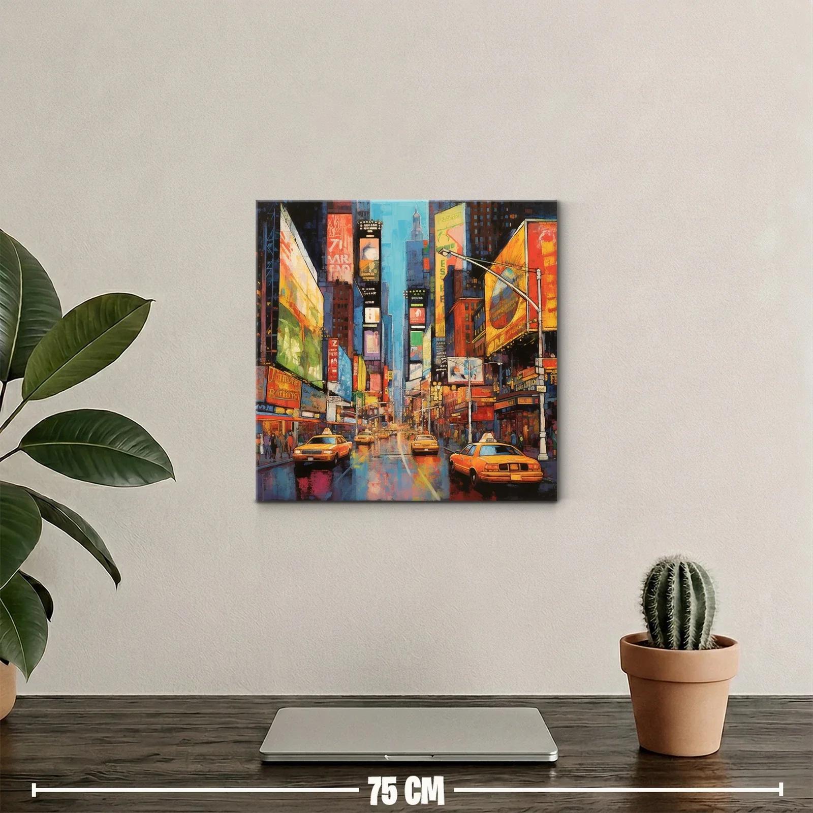 Ciudad vibrante con taxis y luces de neón al anochecer — miniatura 2