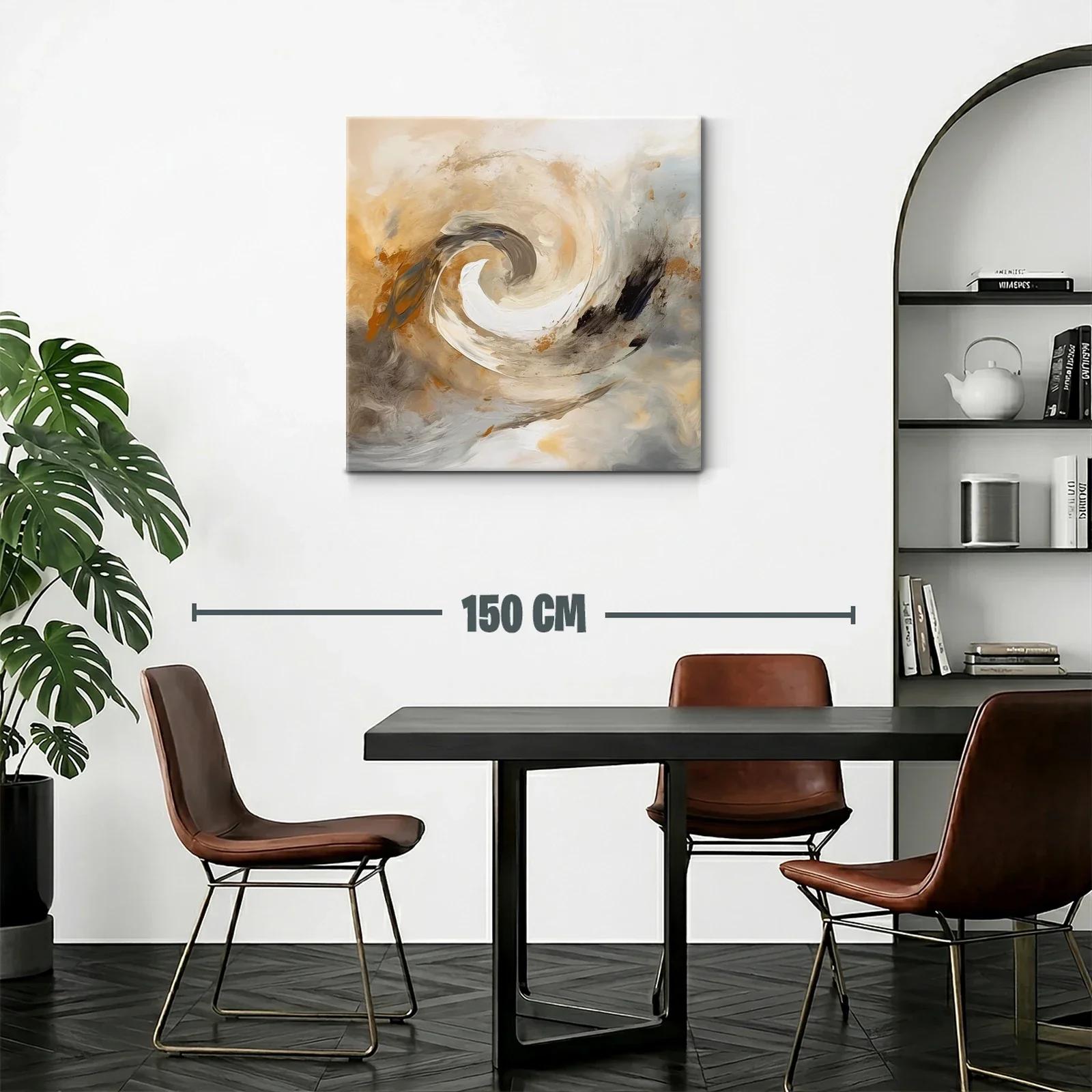 Cuadro abstracto en tonos tierra y gris con movimiento dinámico — miniatura 2