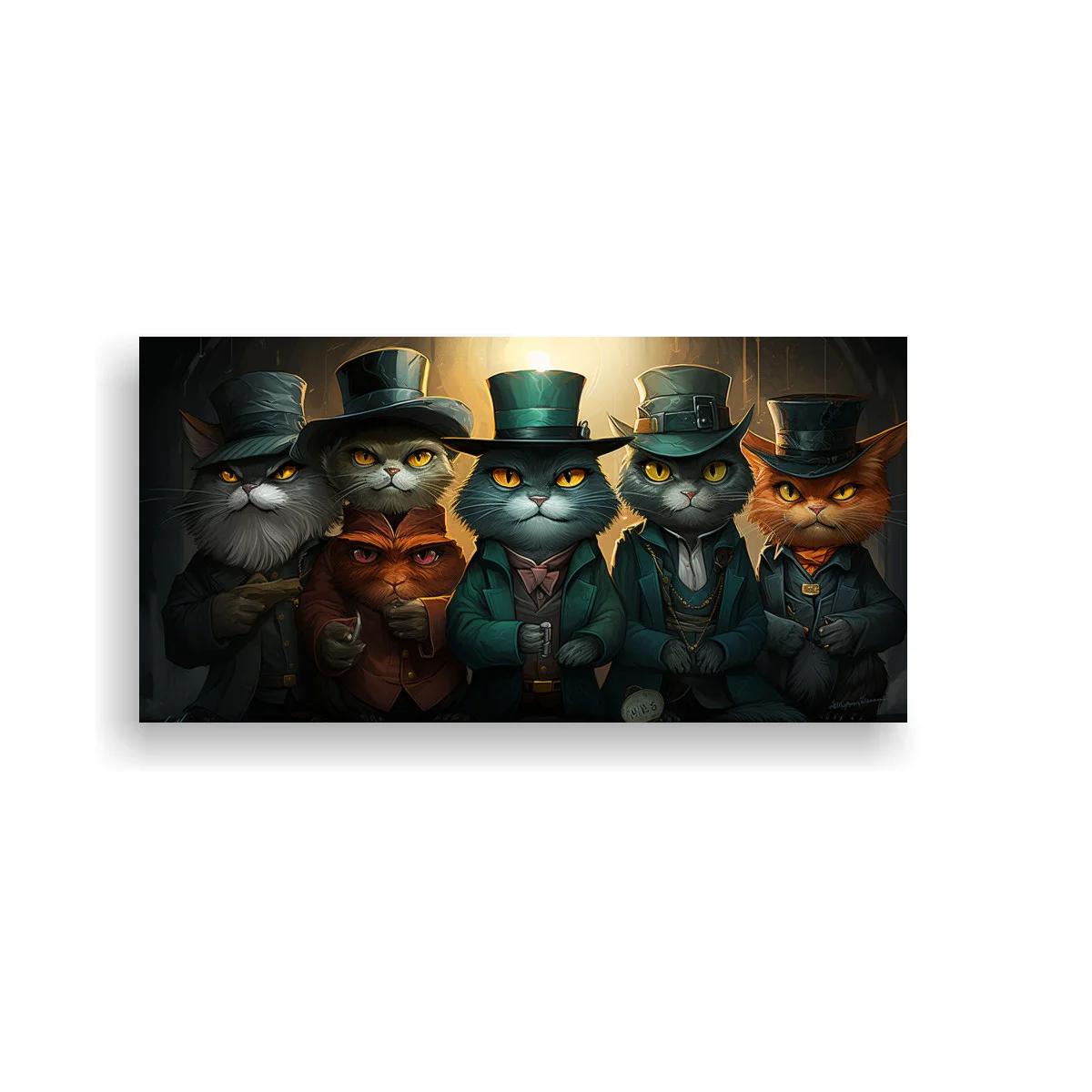 Cuadro grupo de gatos con sombrero de copa y bastones