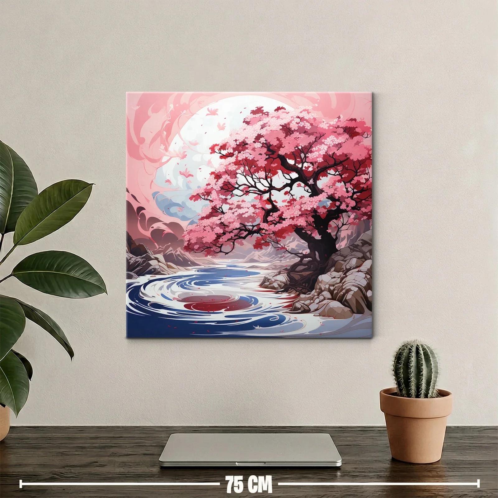 Impresionante árbol de flores rojas junto a río sereno — miniatura 2