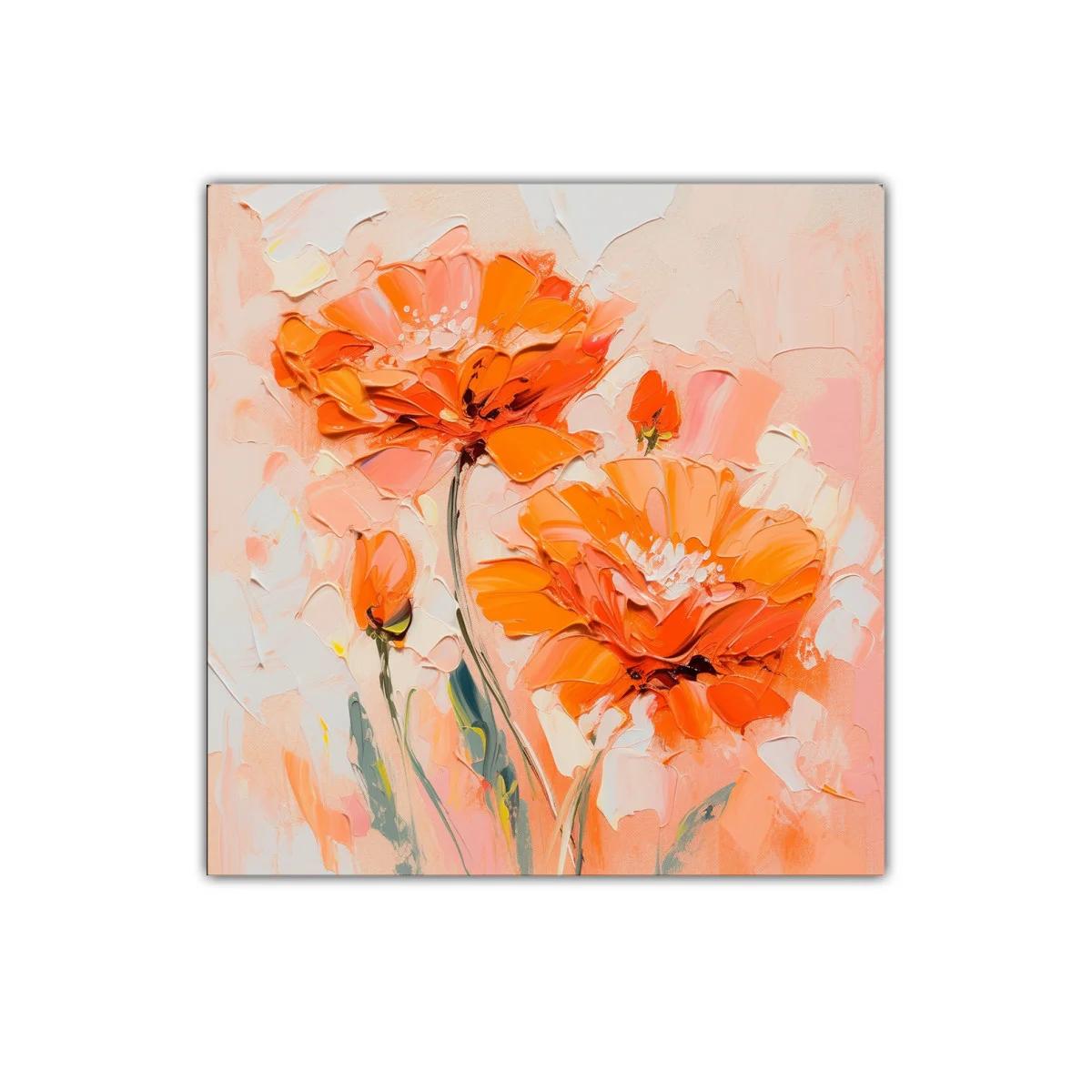 Cuadro en tonos cálidos con flores vibrantes y textura rica