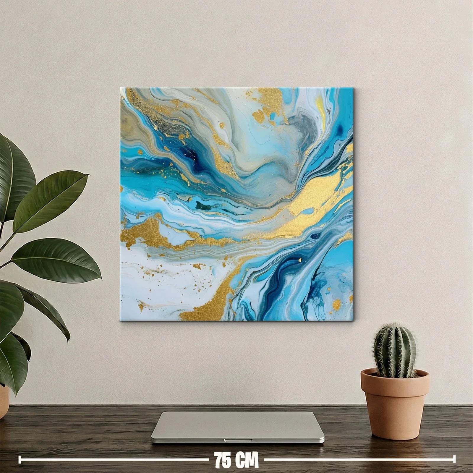 Cuadro abstracto en tonos azules y detalles dorados — miniatura 2