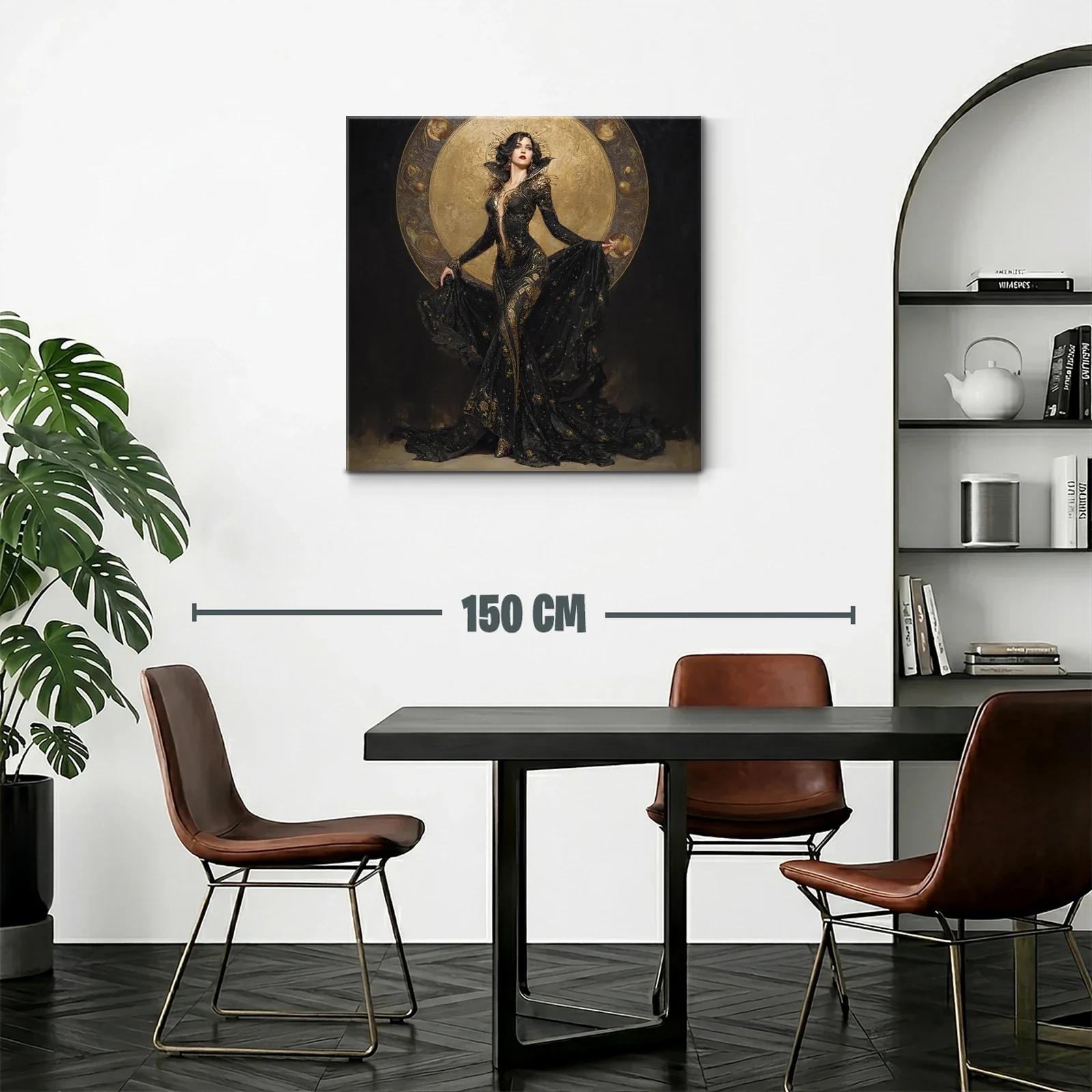 Dama elegante con aura dorada y vestido negro de lujo — miniatura 2