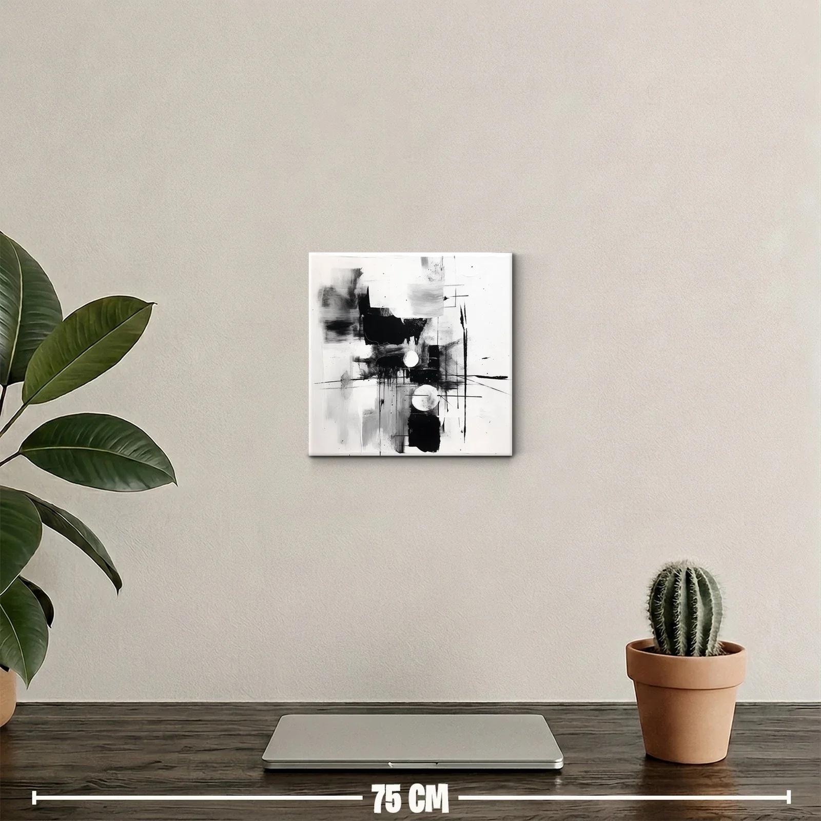 Cuadro abstracto en blanco y negro con formas geométricas — miniatura 2