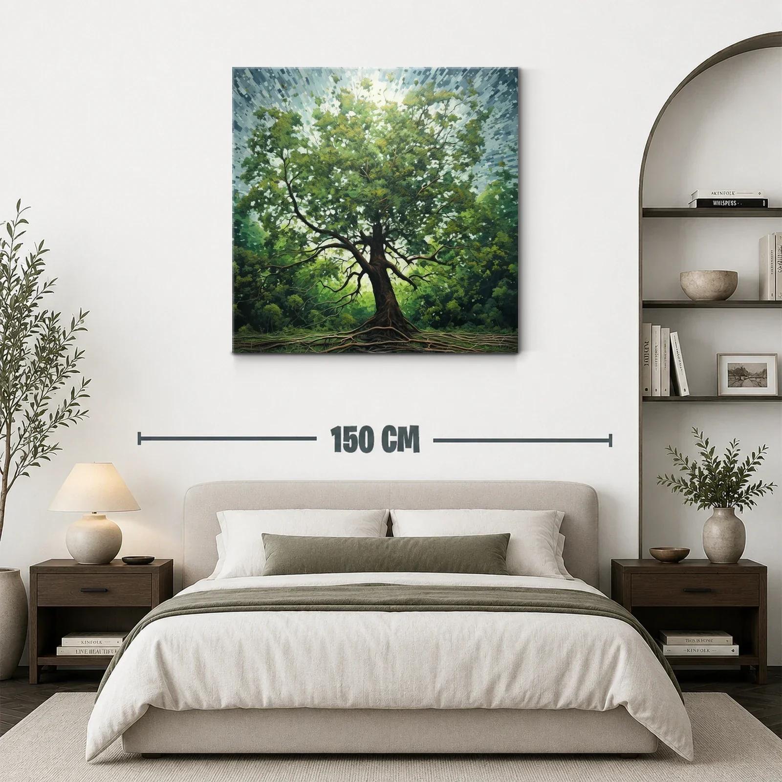 Árbol frondoso iluminado con raíces visibles y cielo radiante — miniatura 3