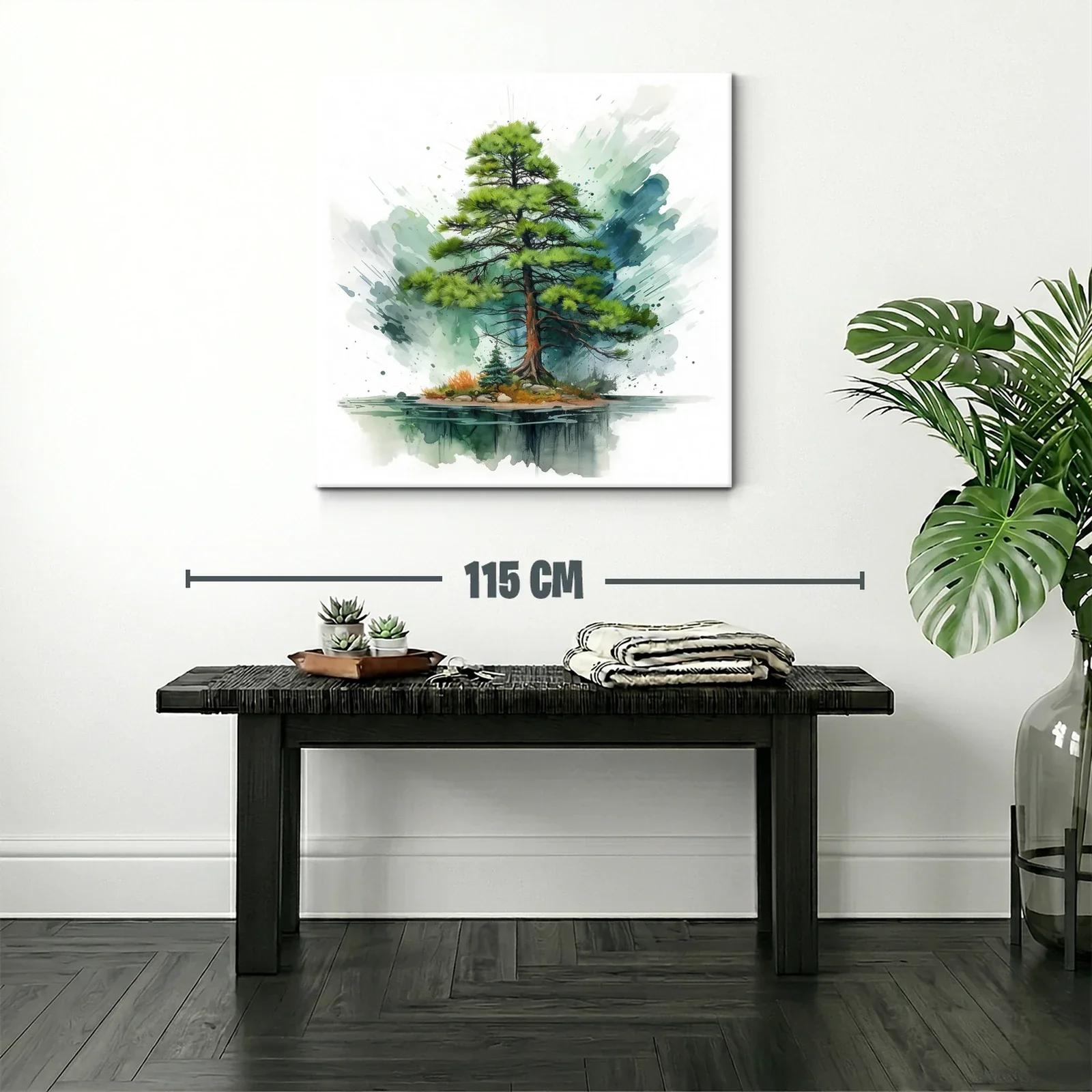 Árbol solitario en isla con reflejo acuoso y tonos verdes — miniatura 2