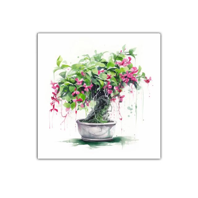 Bonsái con flores rosas y follaje exuberante
