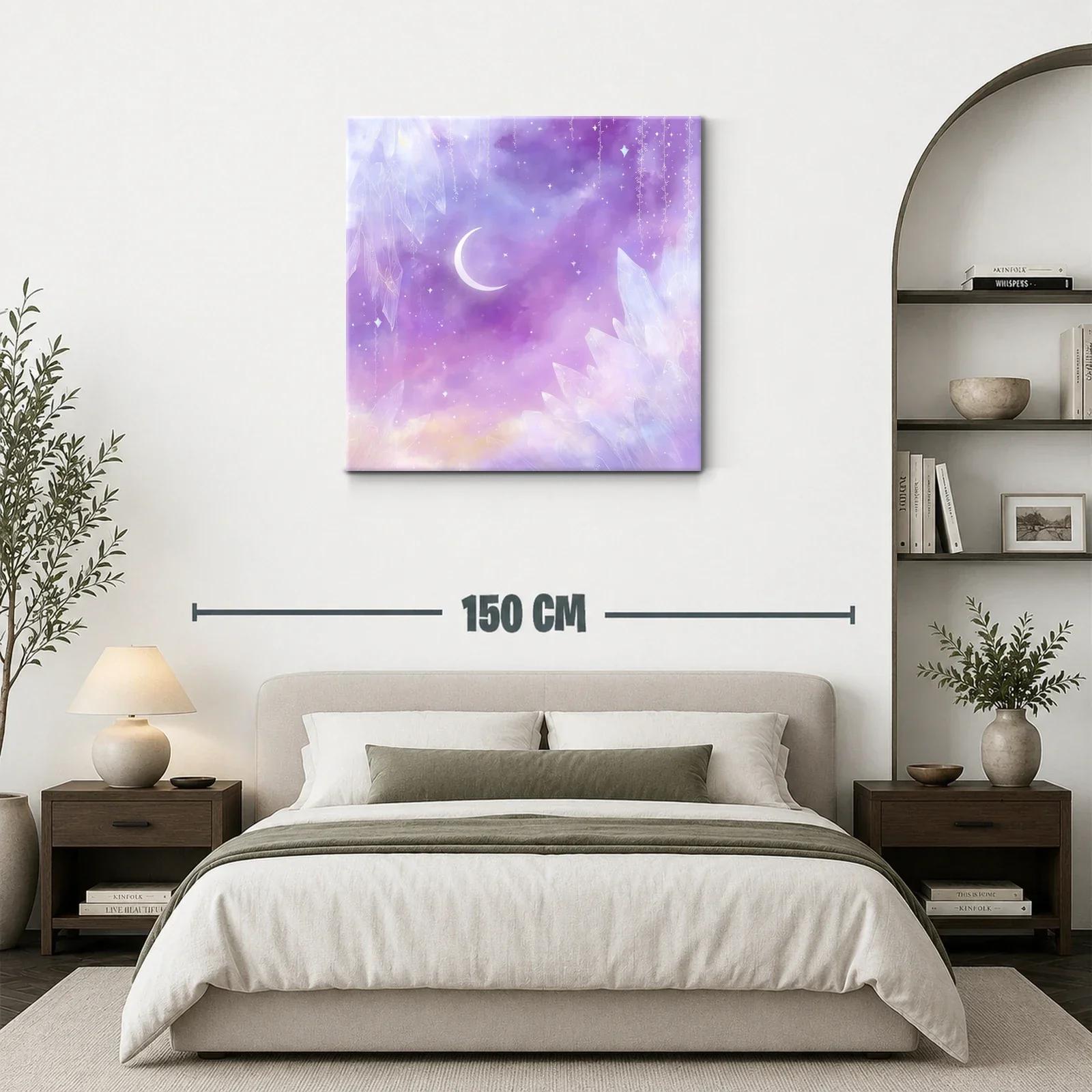 Cuadro con luna creciente y cristales en tonos lavanda y violeta — miniatura 3