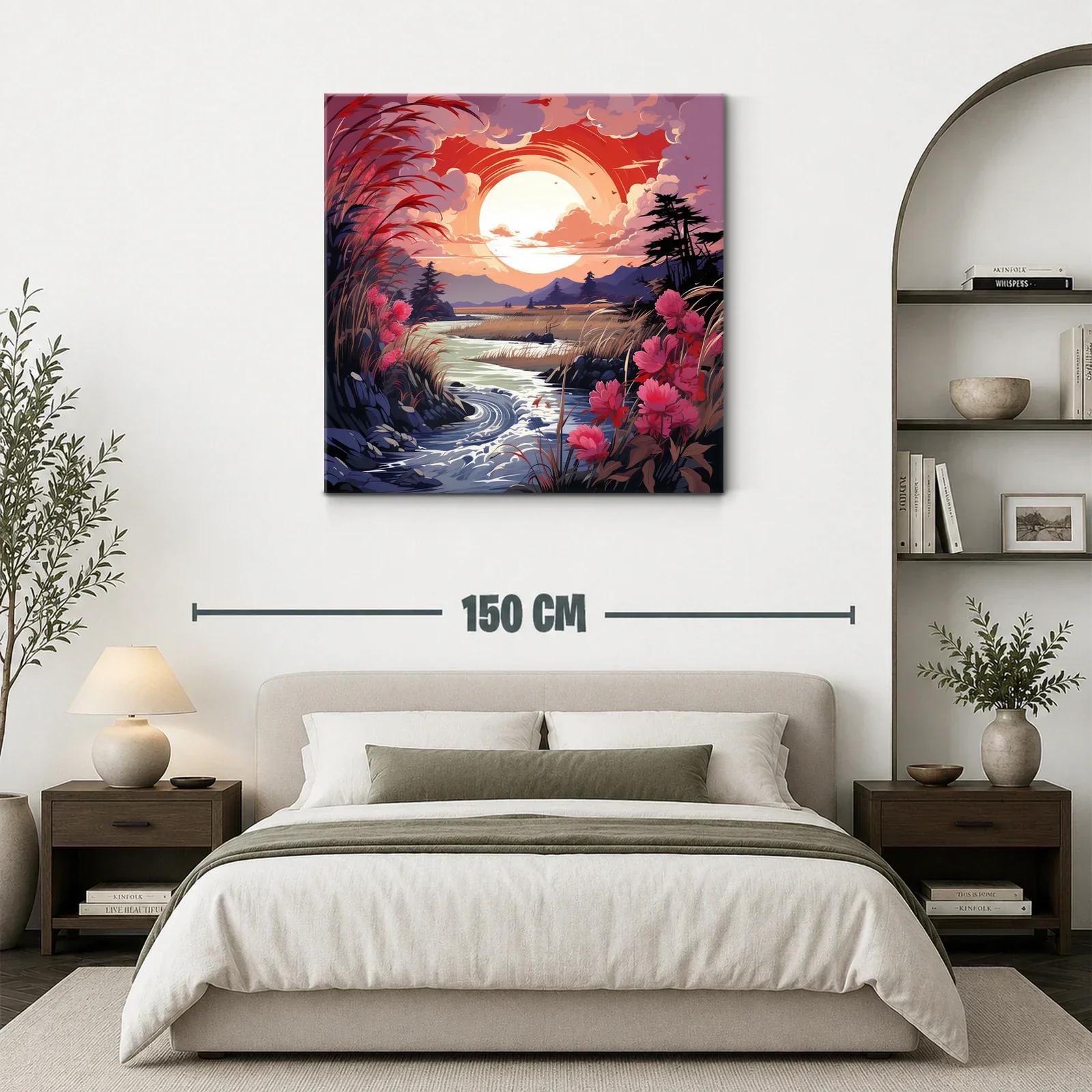 Paisaje natural al atardecer con flores y río serpenteante — miniatura 3