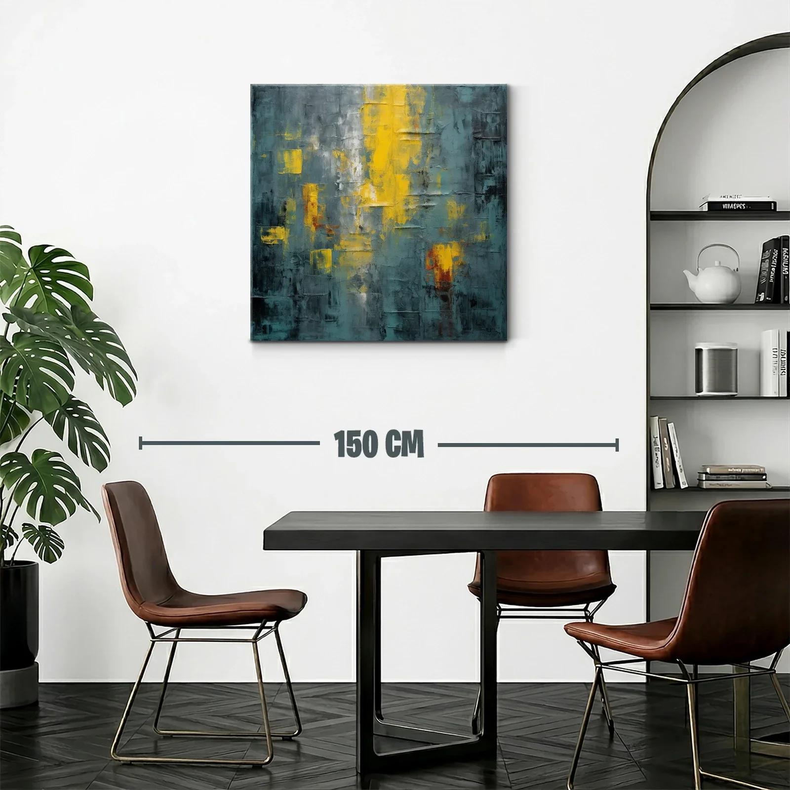 Cuadro abstracto con tonos amarillos y gris azul oscuro — miniatura 2