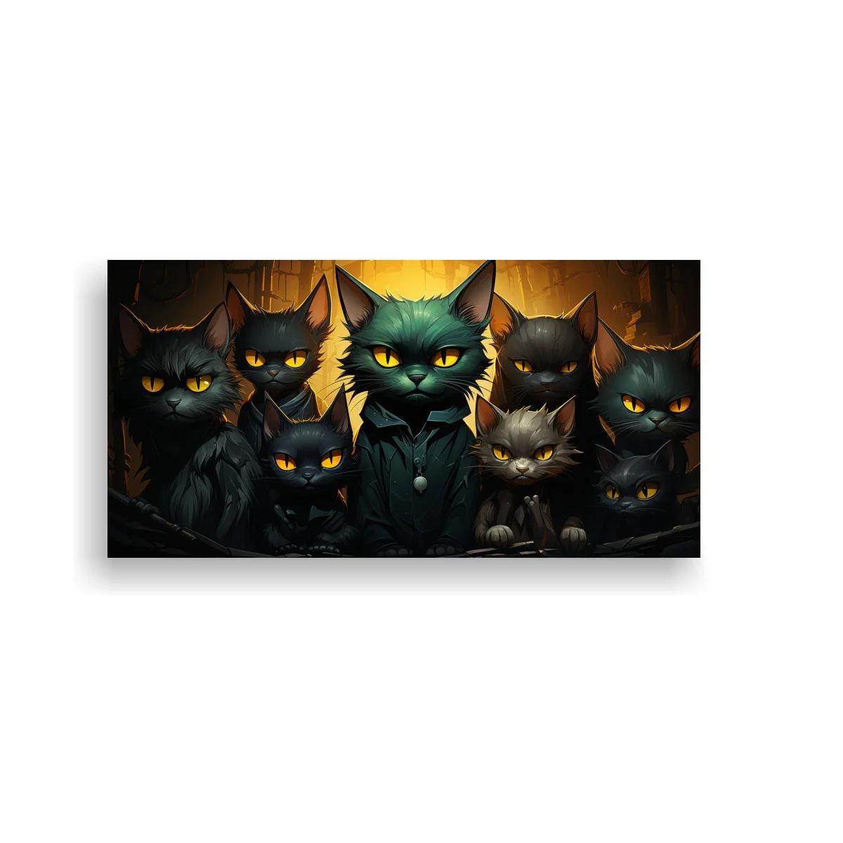 Cuadro grupo de gatos negros con lunas colgantes