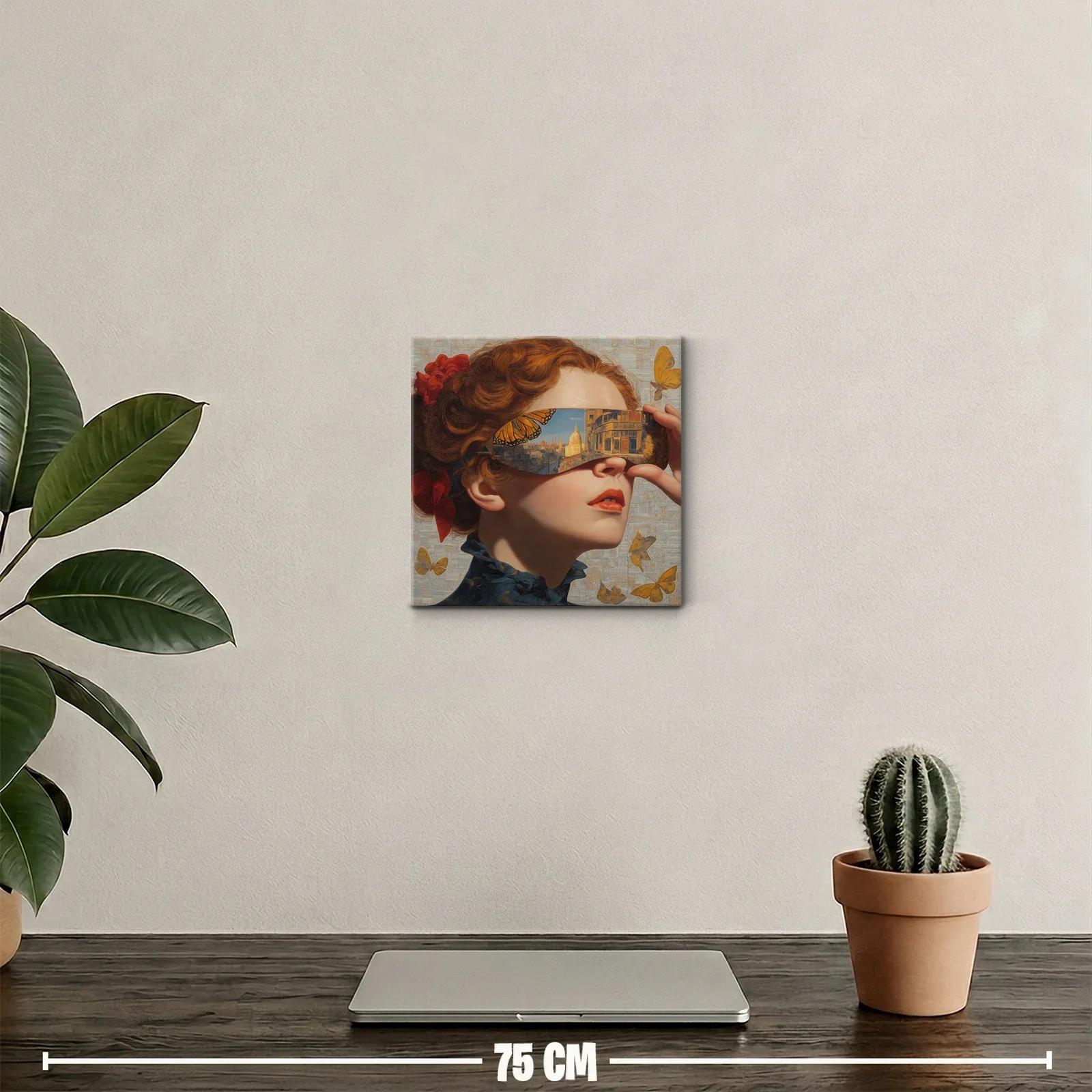 Rostro femenino con reflejo urbano y mariposas doradas — miniatura 2