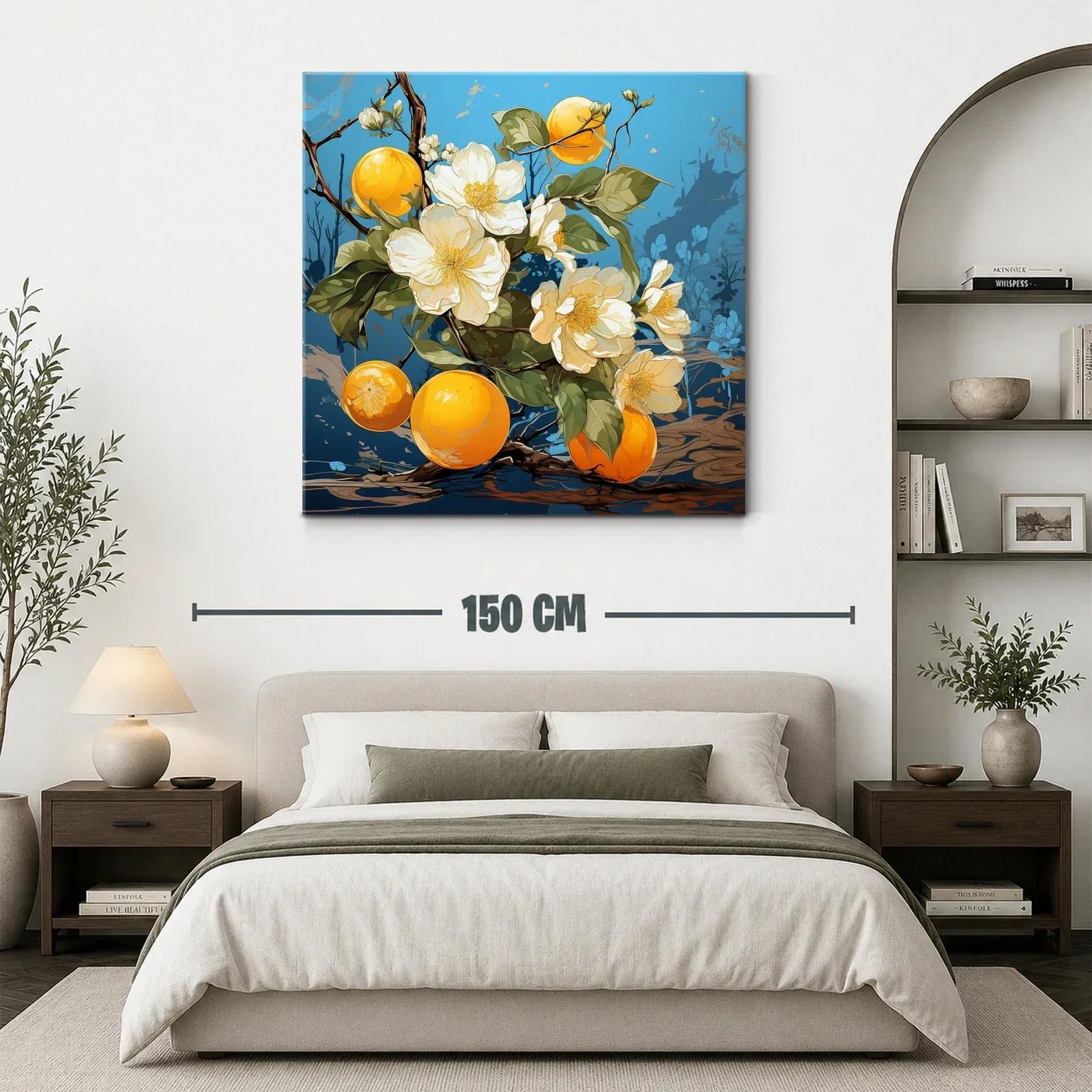 Flores blancas y frutas naranjas en fondo azul vibrante — miniatura 3