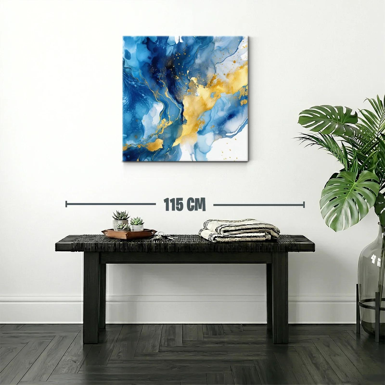Cuadro abstracto azul y oro para ambientes modernos — miniatura 2