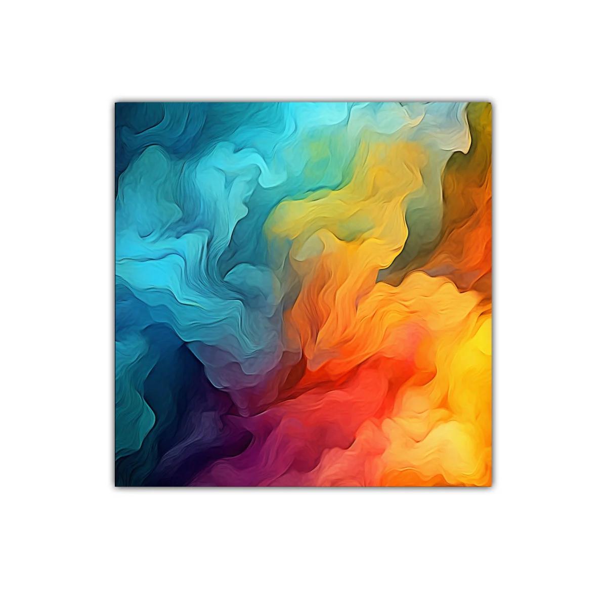 Cuadro abstracto con colores vibrantes y formas fluidas