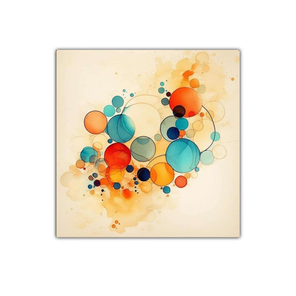 Composición abstracta con círculos en tonos cálidos y fríos