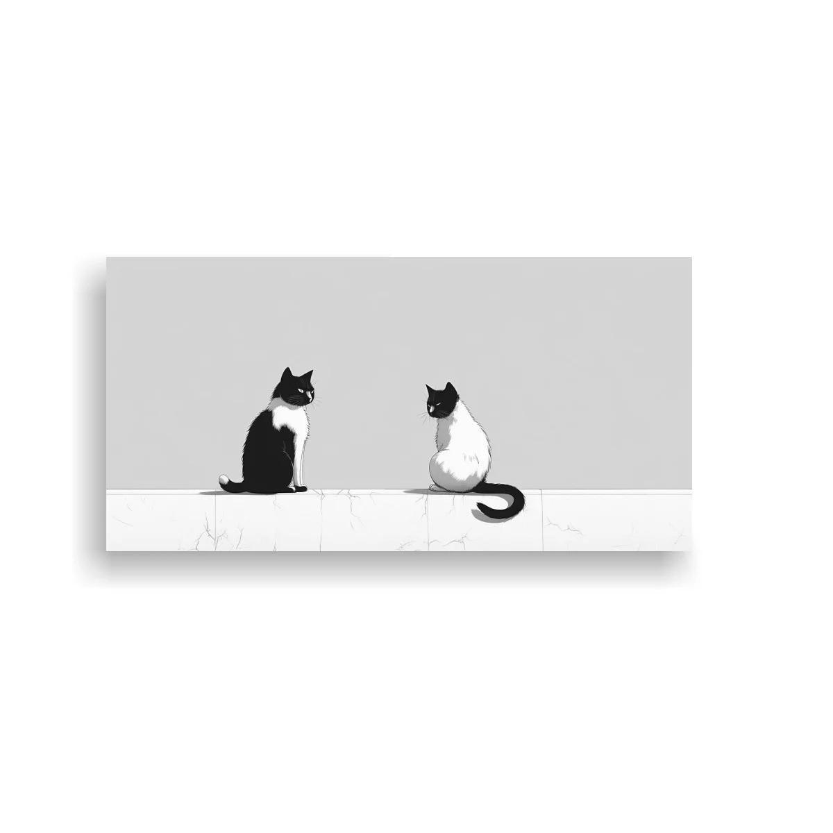 Cuadro dos gatos blanco y negro con cola curvada