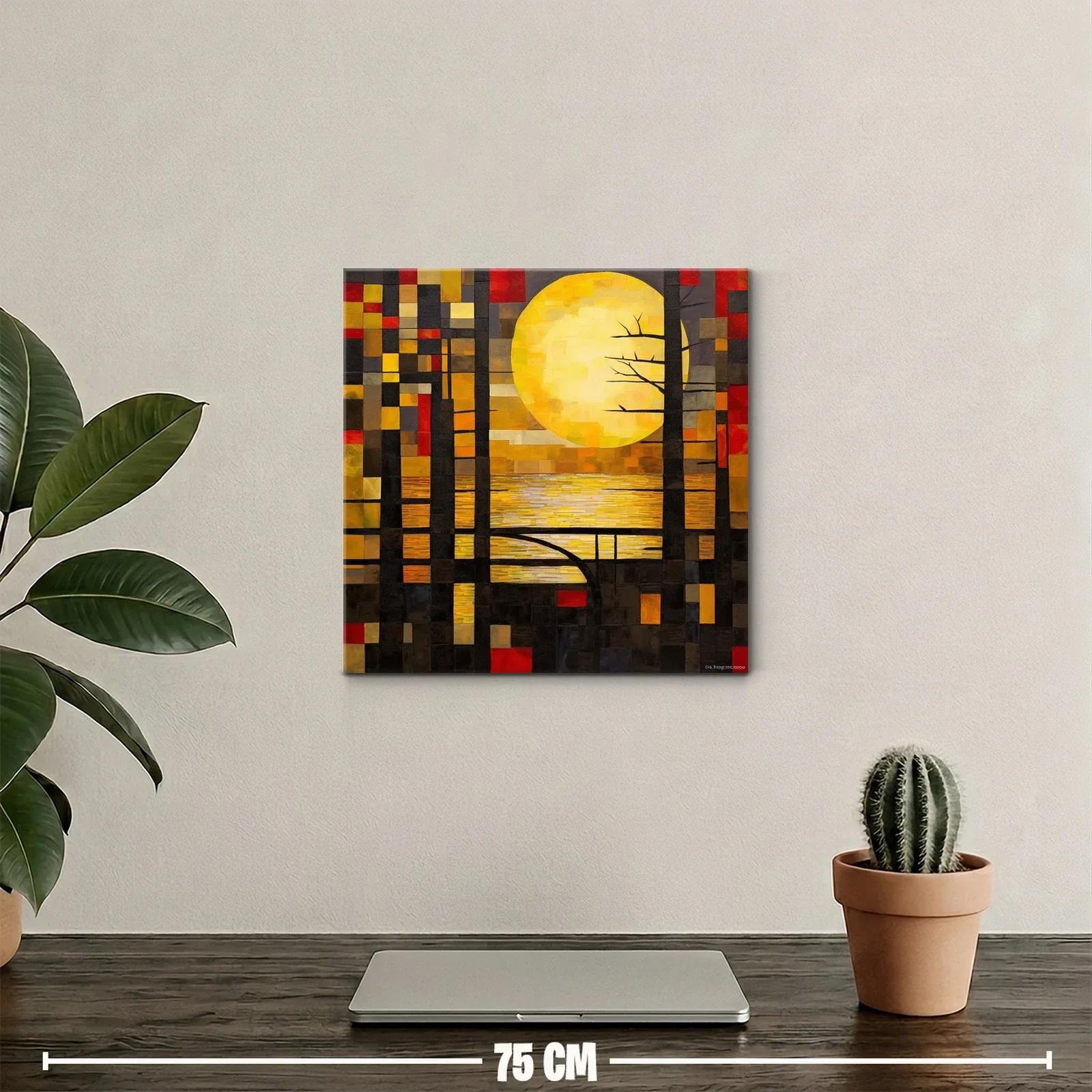 Cuadro abstracto con luna llena y tonos cálidos vibrantes — miniatura 2