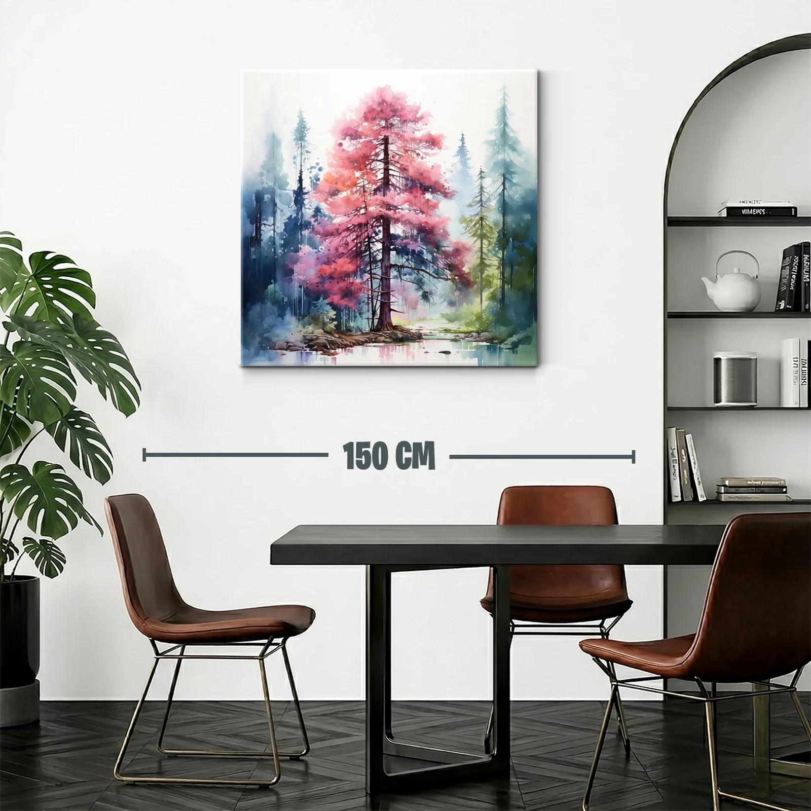 Bosque encantado con árbol rosa en paisaje sereno — miniatura 2