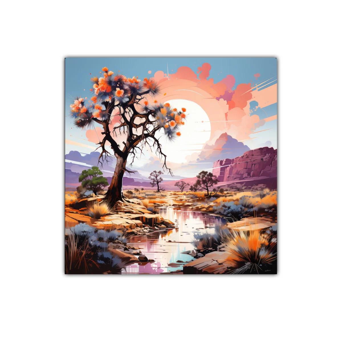 Paisaje desértico con árbol y reflejos al atardecer — imagen principal