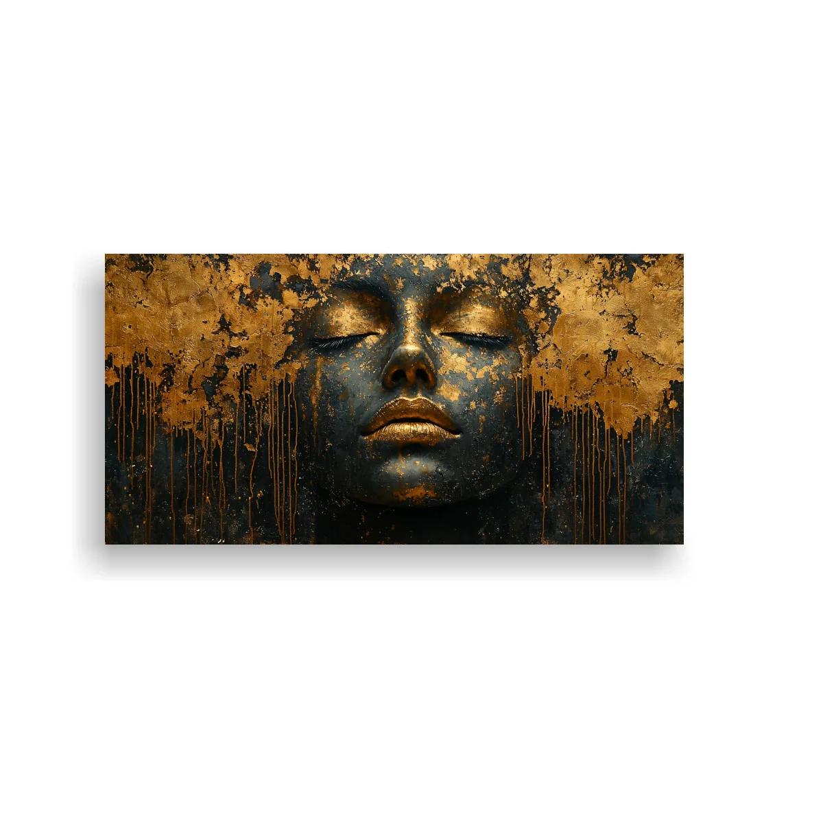 Cuadro rostro femenino con ojos cerrados y follaje dorado