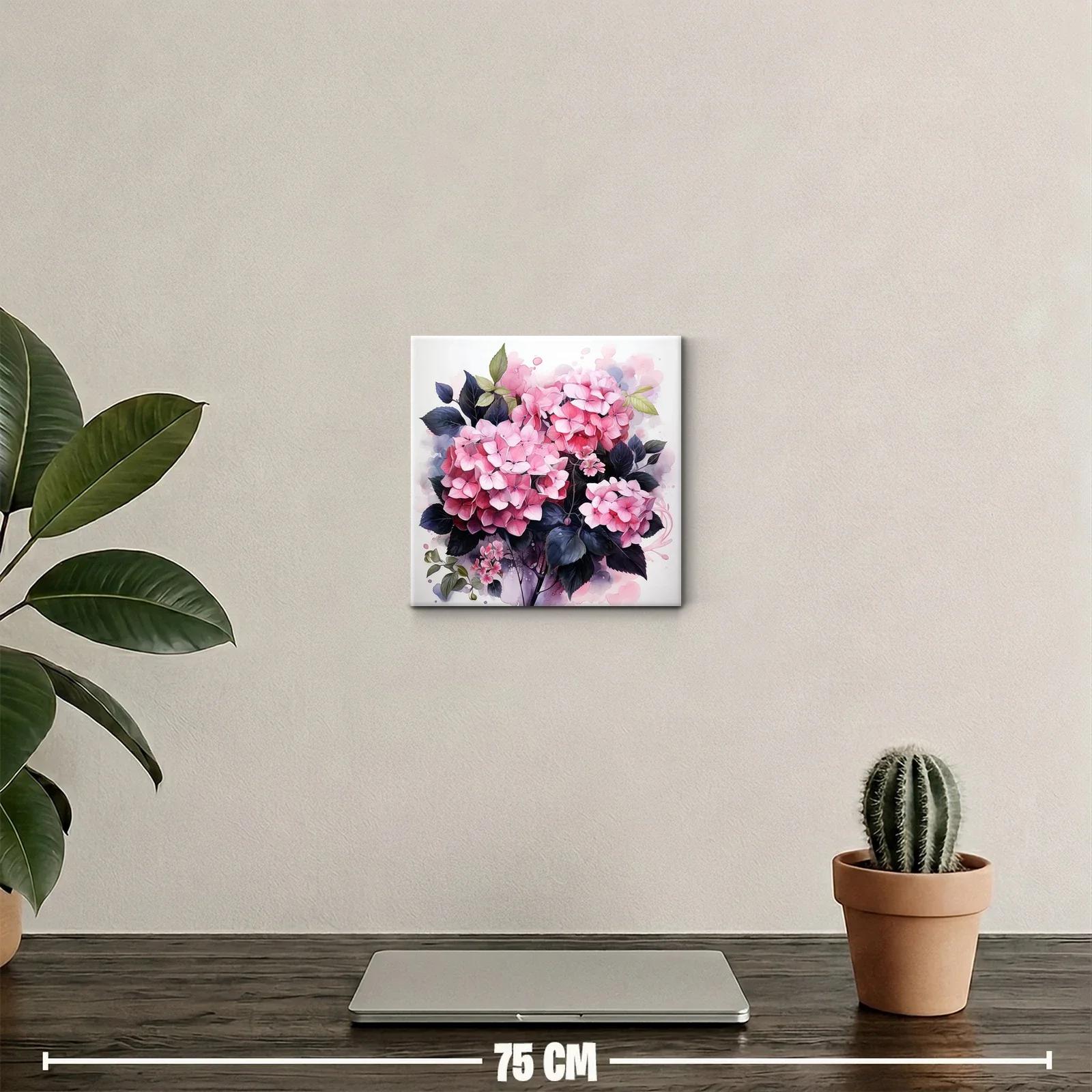 Cuadro decorativo con ramo de hortensias rosas vibrantes — miniatura 2