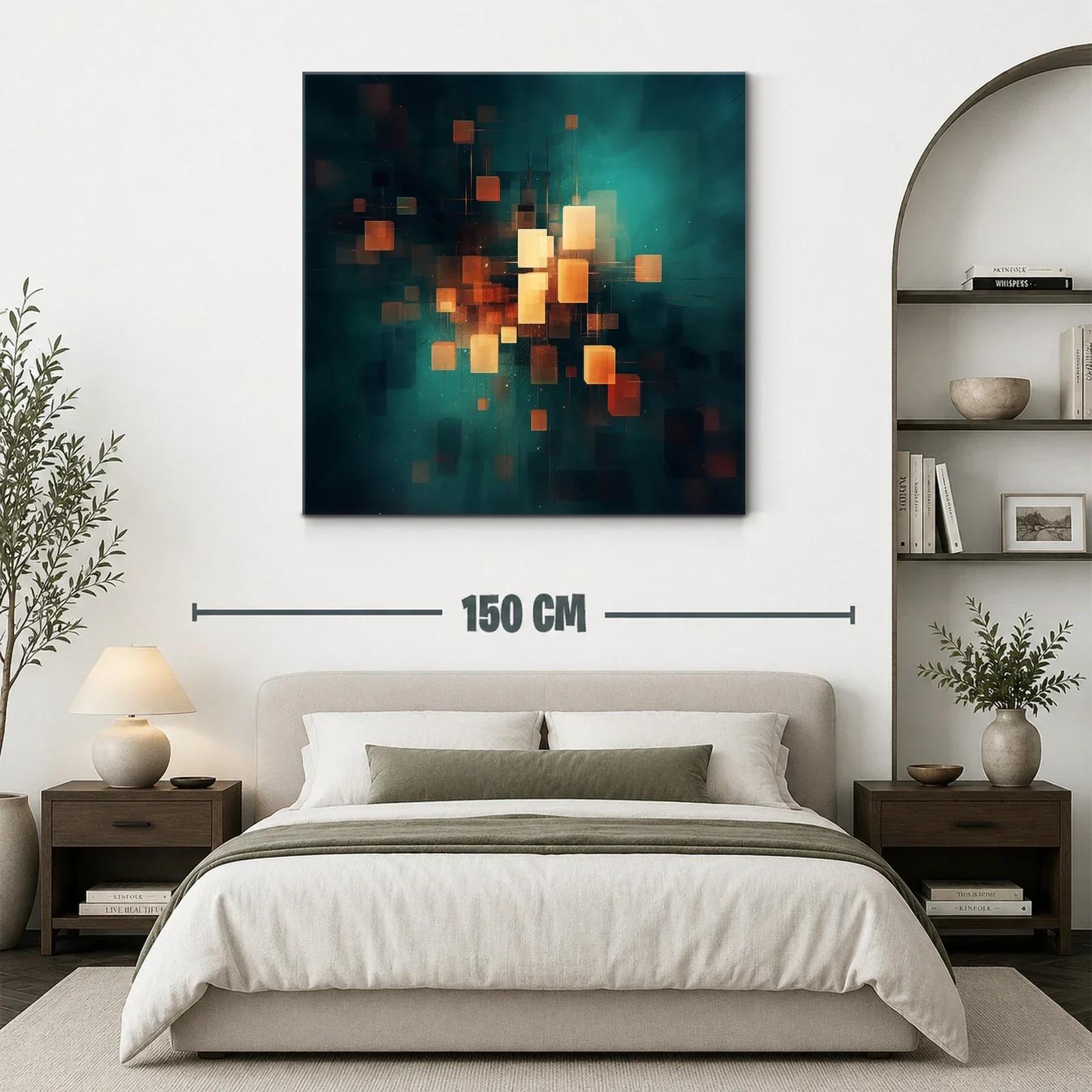 Cuadro abstracto con luces cálidas en fondo azul oscuro — miniatura 3