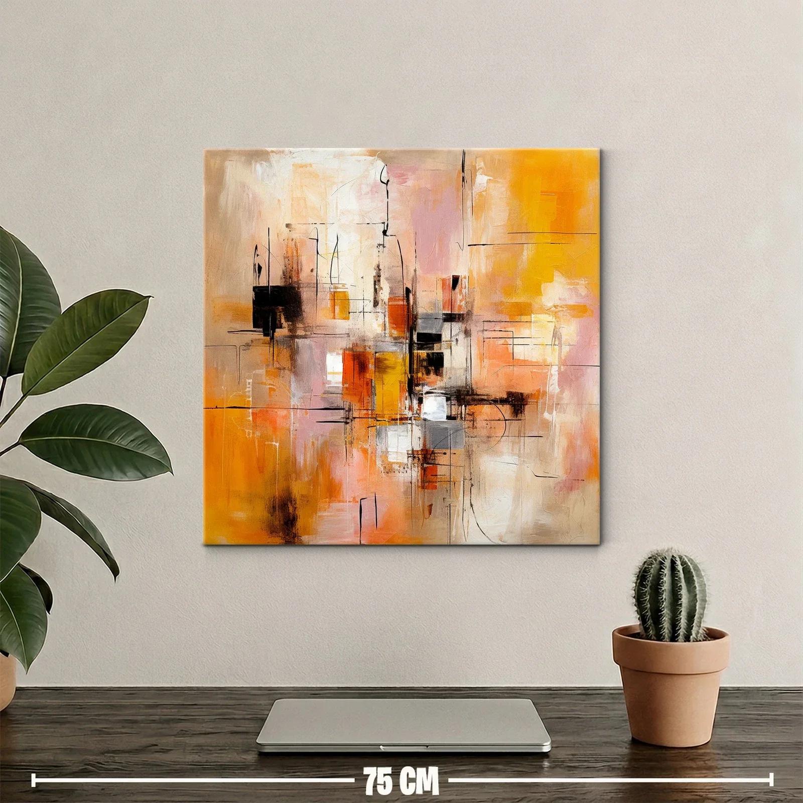 Cuadro abstracto con tonalidades cálidas y diseño geométrico — miniatura 2