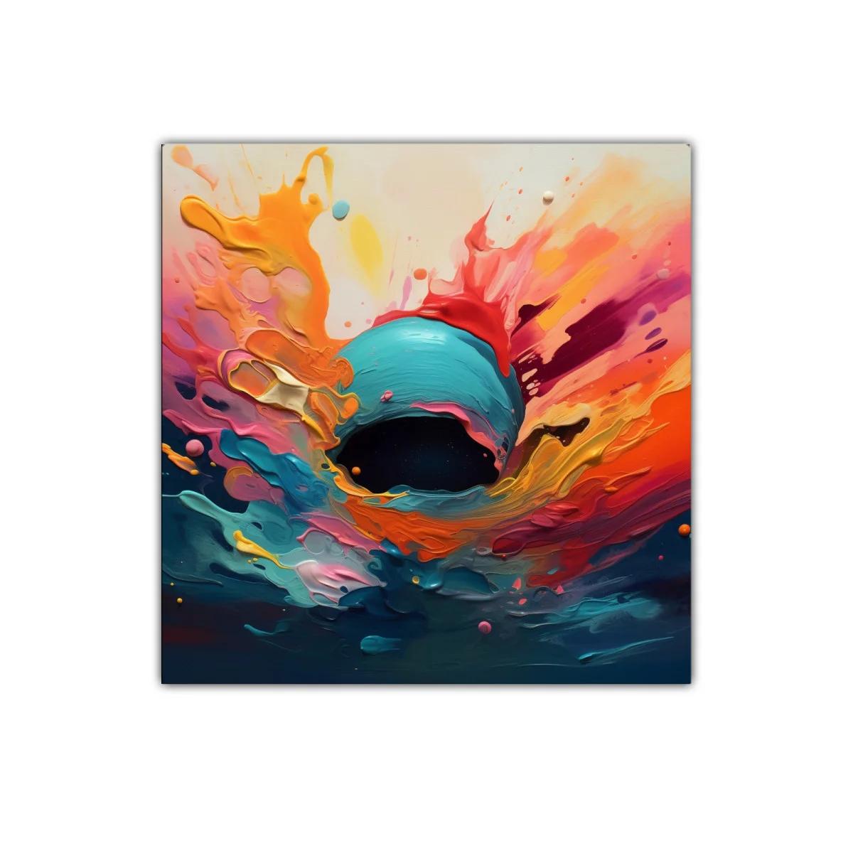 Explosión de color vibrante con esfera azul central — imagen principal