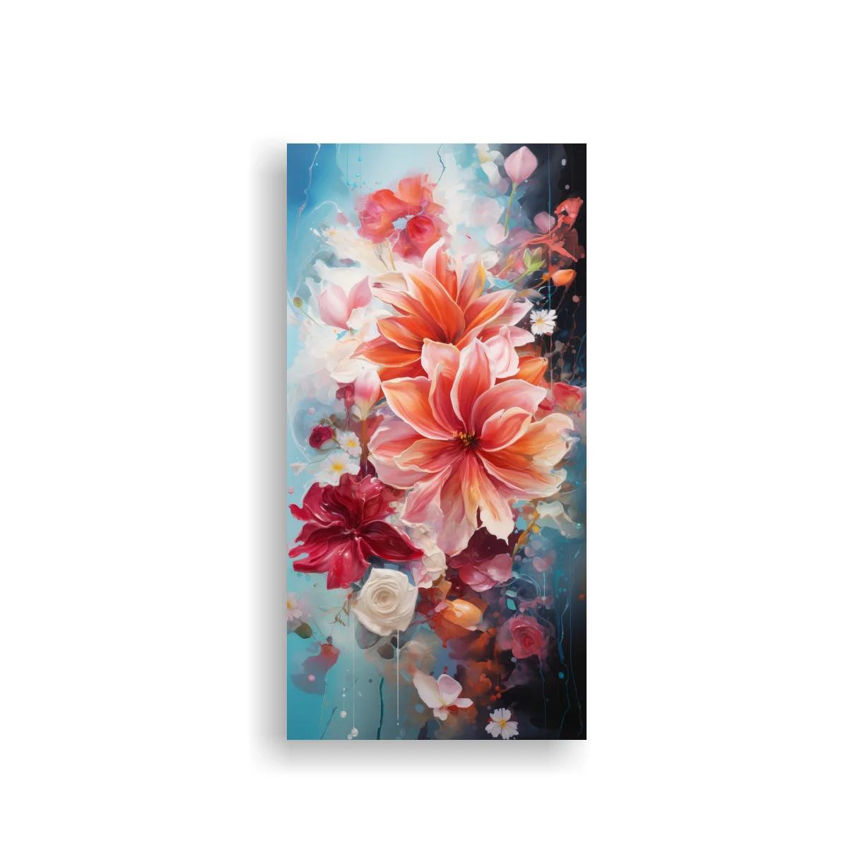 Cuadro dalias rosadas con rosa blanca y fondo etéreo