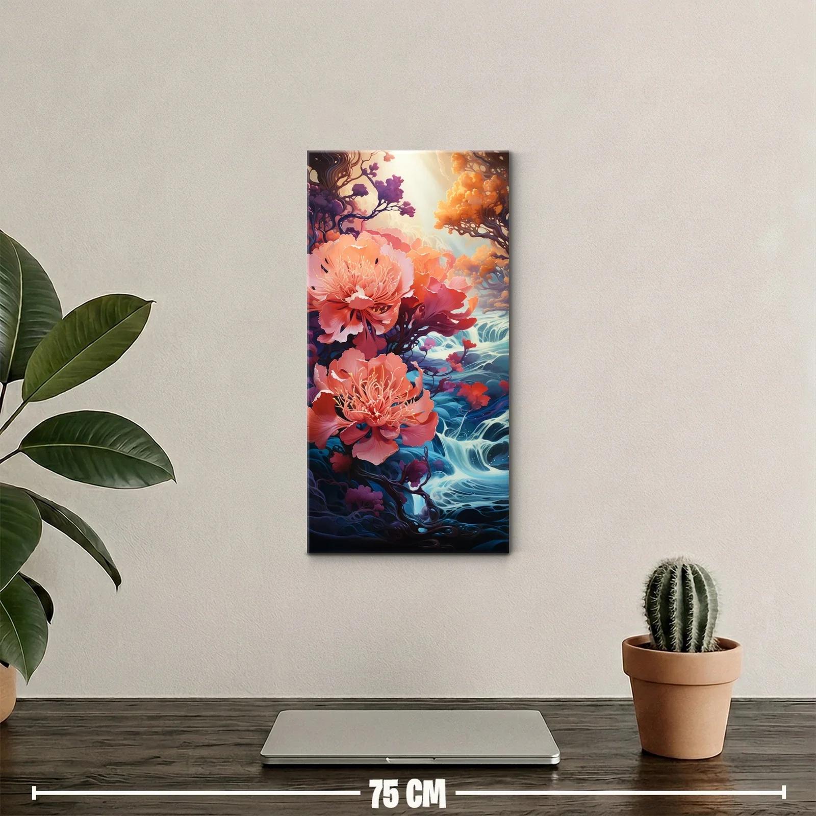 Cuadro flores rosadas grandes junto a agua azul — miniatura 2