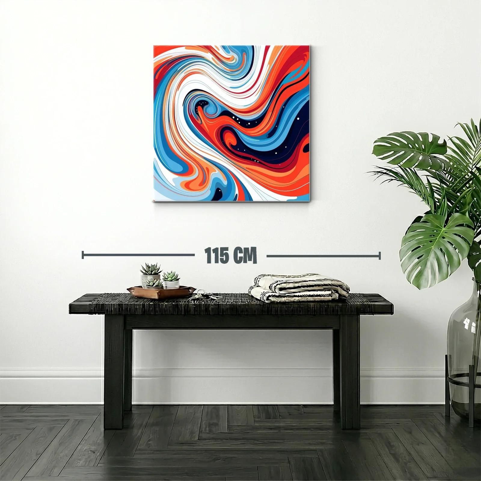 Cuadro abstracto con remolinos en tonos azul y naranja vivo — miniatura 2
