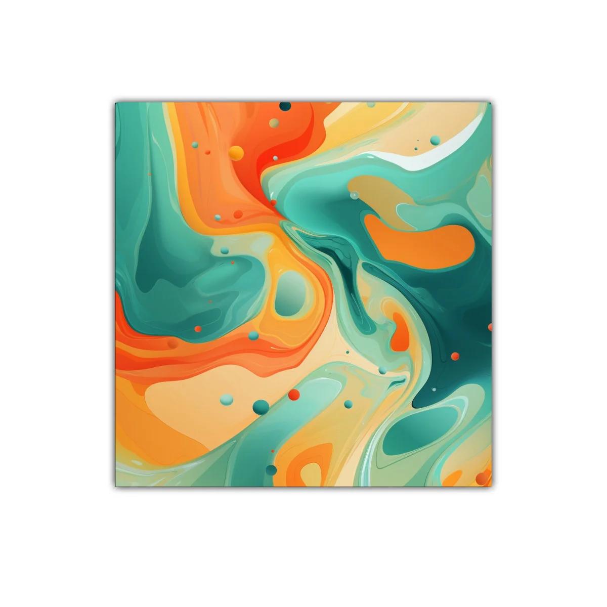 Arte abstracto con vibrantes tonos naranja y verde aqua