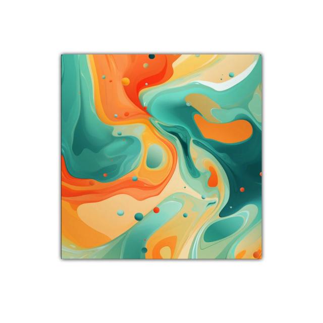 Arte abstracto con vibrantes tonos naranja y verde aqua