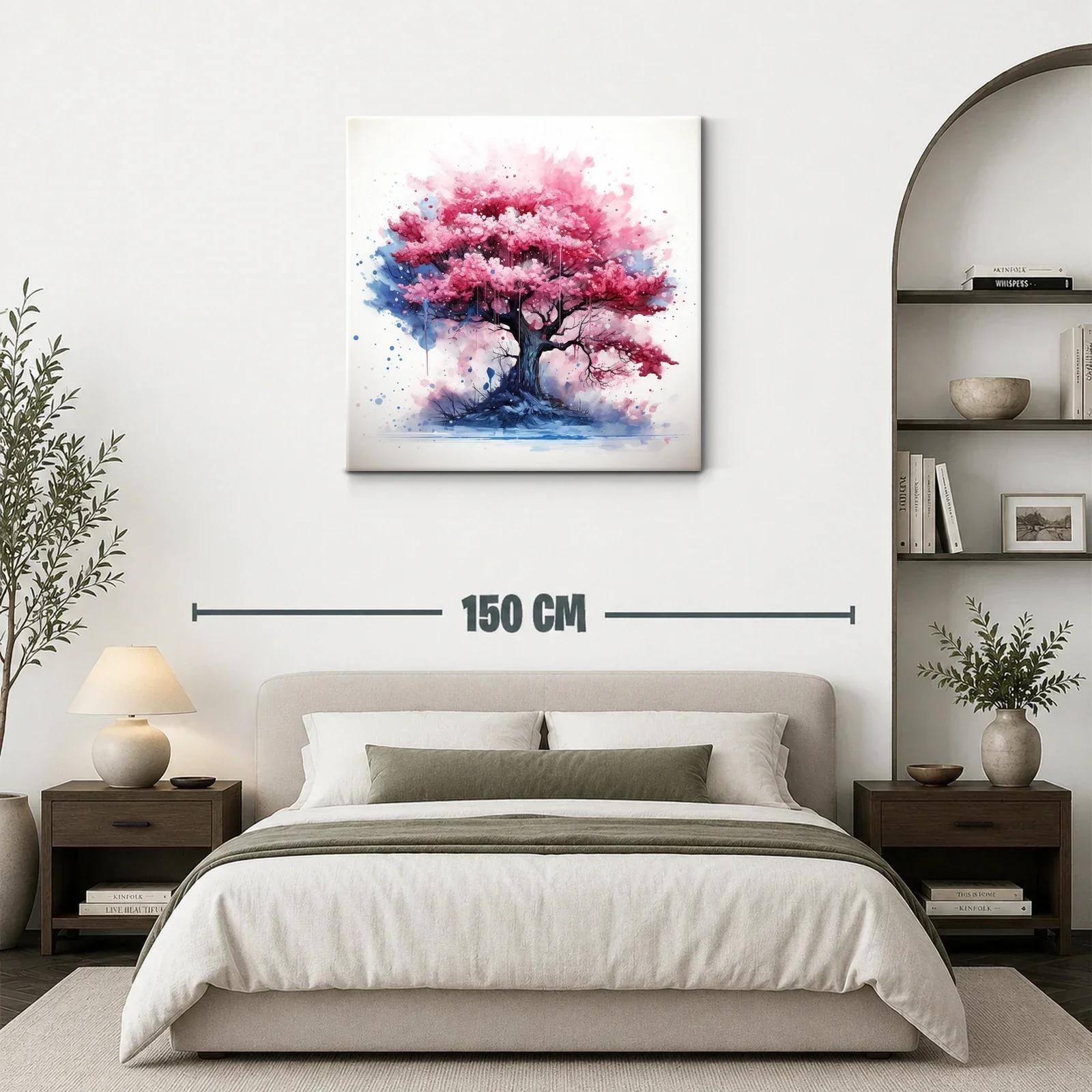 Árbol en tonos rosas vibrantes con fondo azul y blanco — miniatura 3