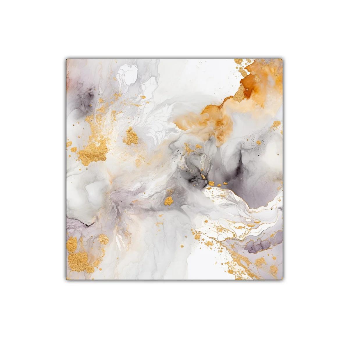 Cuadro abstracto con tonos dorados y grisáceos delicados — imagen principal