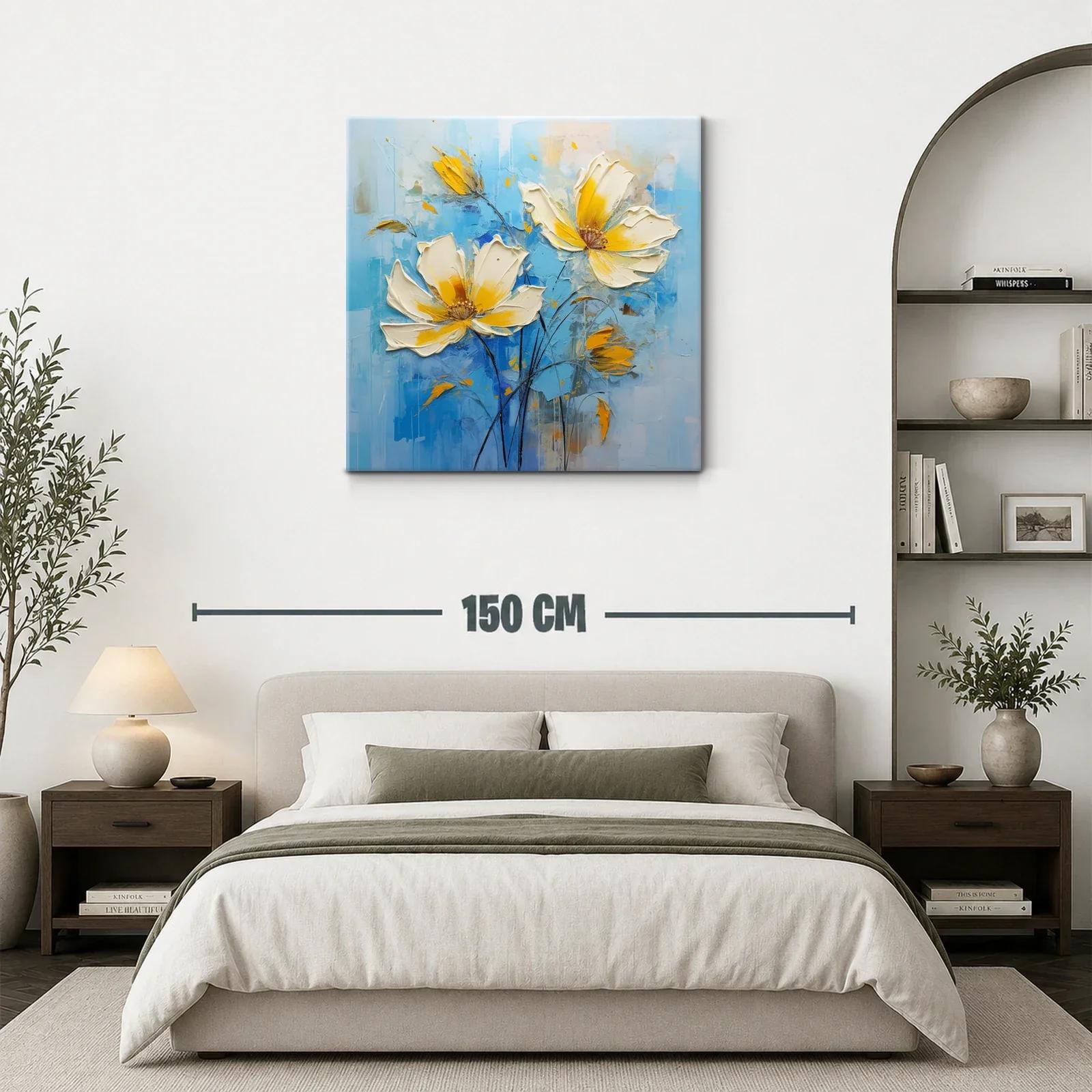 Flores en tonos amarillos sobre fondo azul relajante — miniatura 3