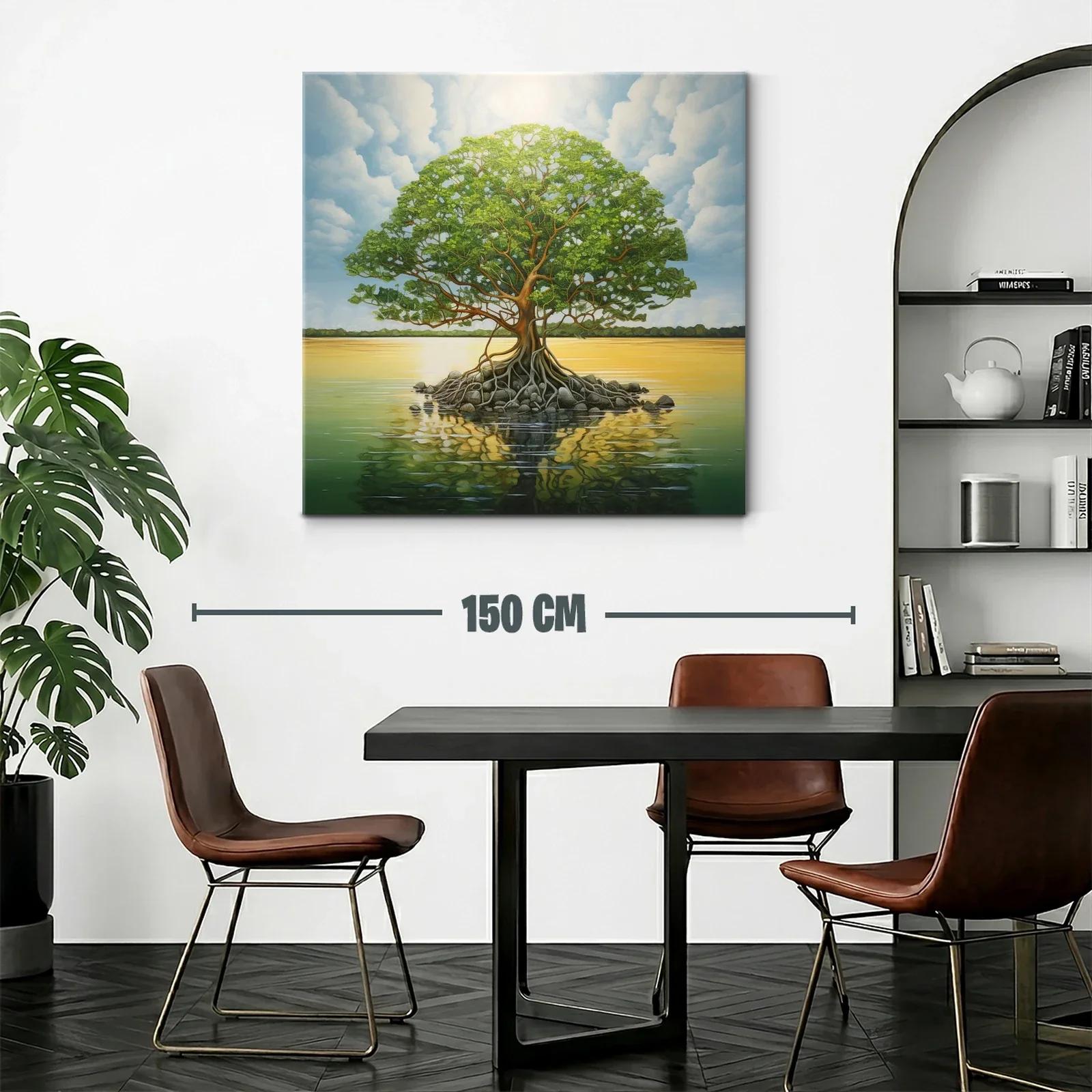 Árbol solitario sobre lago en tranquila puesta de sol — miniatura 2