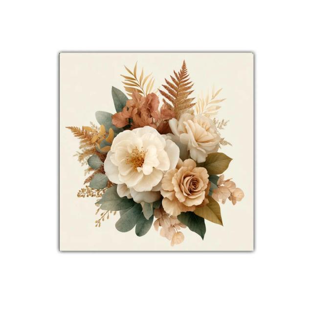 Cuadro decorativo con ramo floral en tonos neutros cálidos