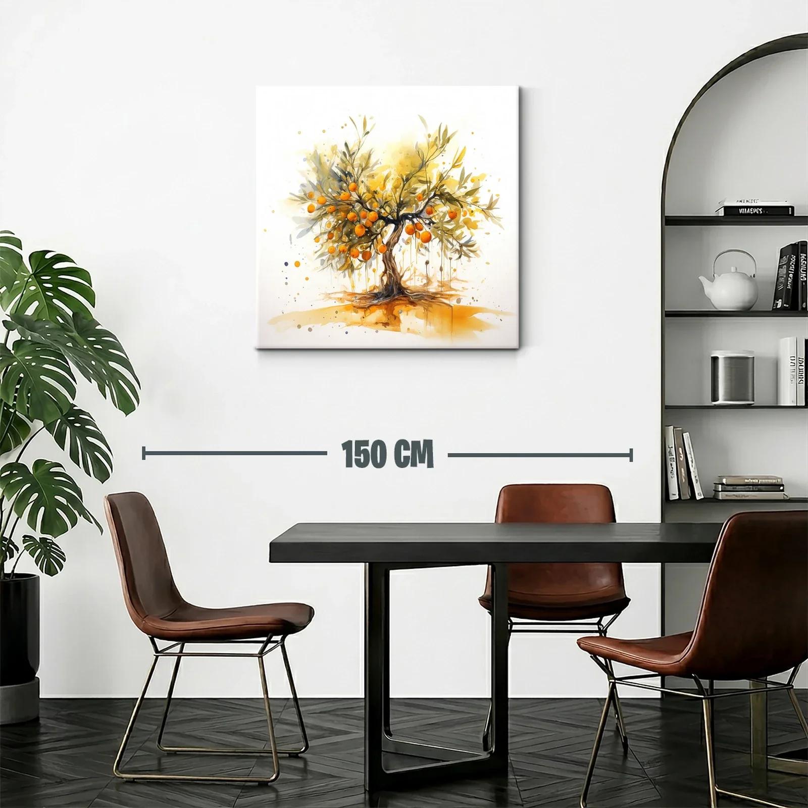 Cuadro moderno con árbol de naranjas vibrantes y ramas delicadas — miniatura 2