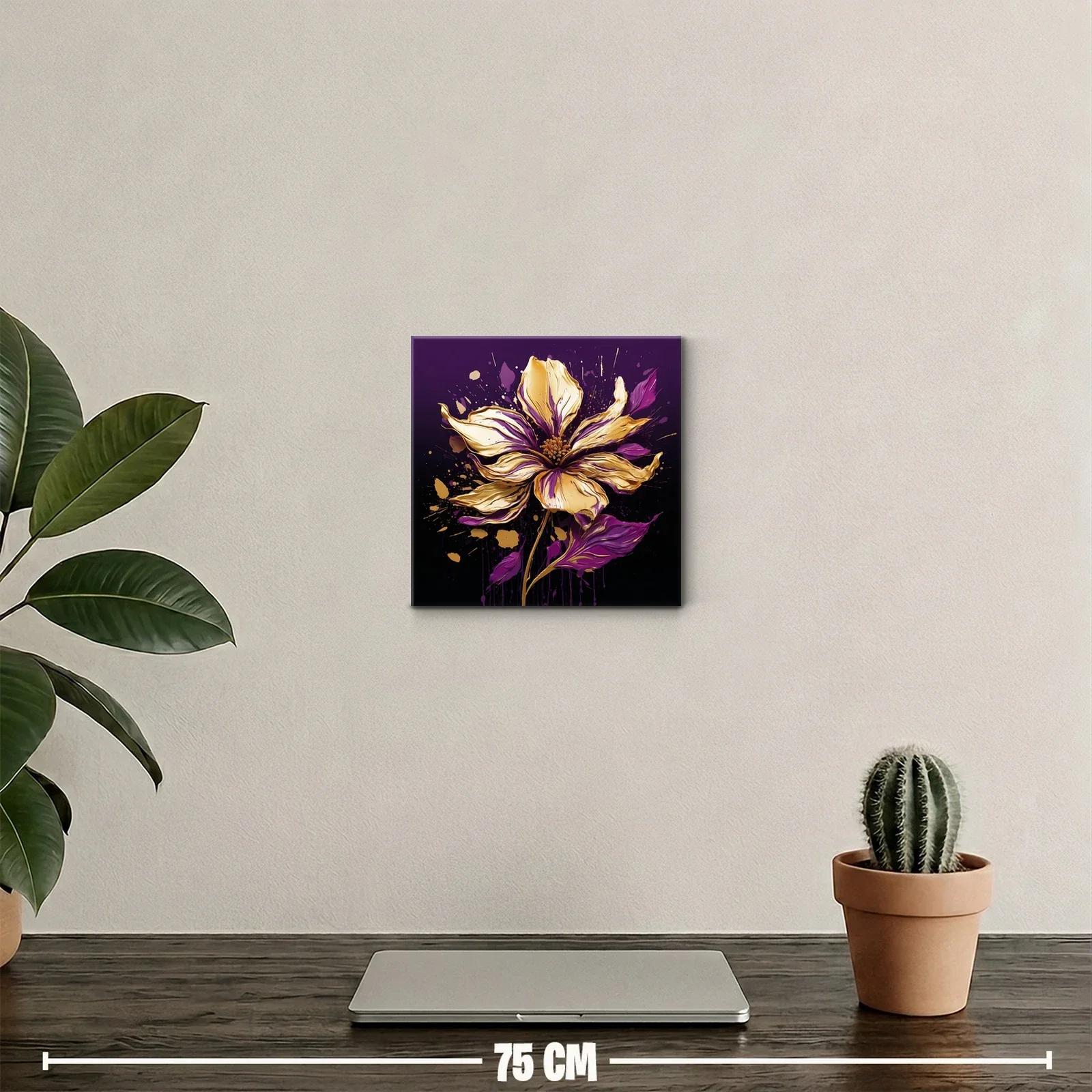 Flor vibrante en tonos dorados y púrpuras sobre fondo oscuro — miniatura 2