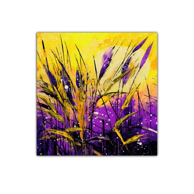 Arte contemporáneo natural con vibrantes tonos morados y amarillos