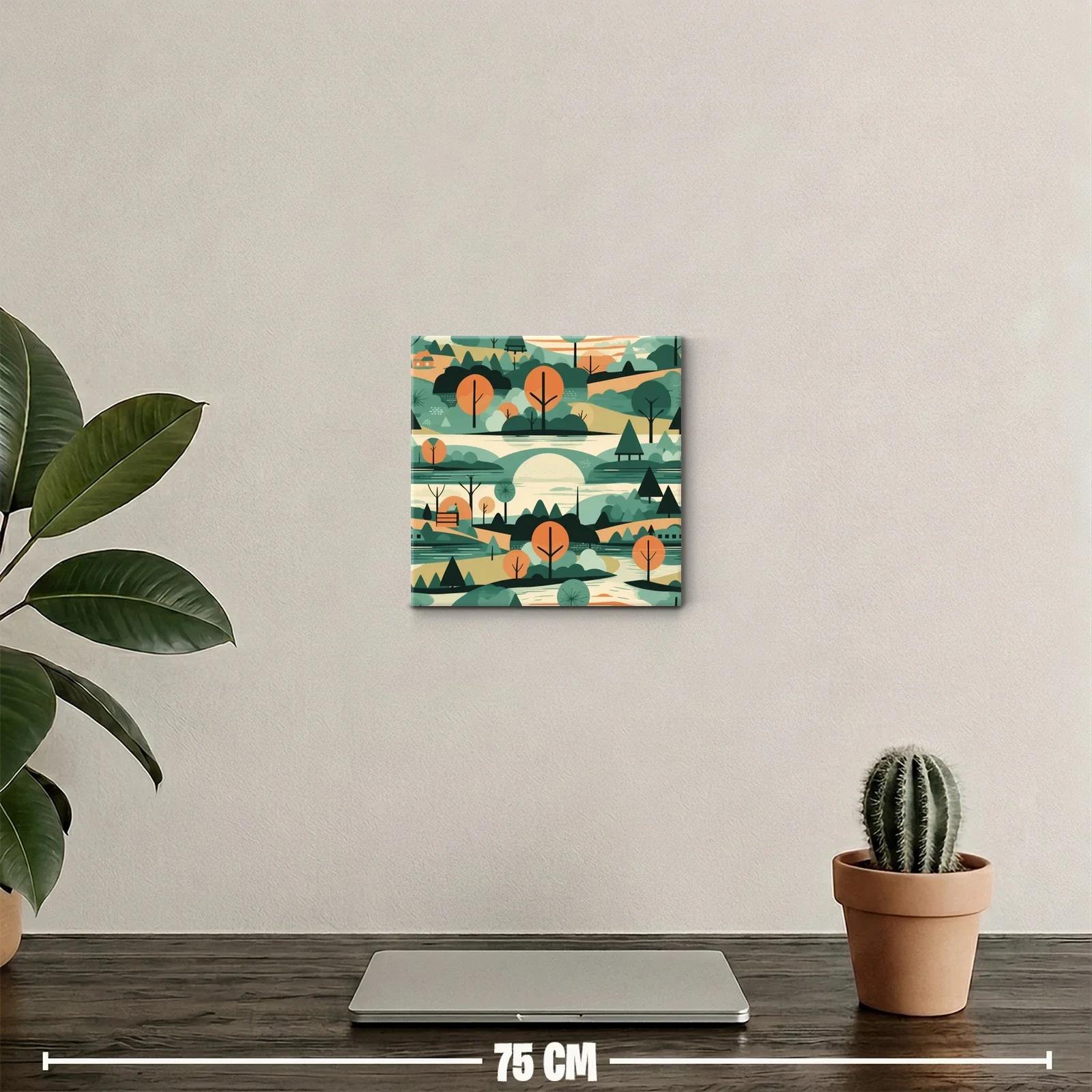 Paisaje sereno con árboles naranjas y tonos verdes suaves — miniatura 2