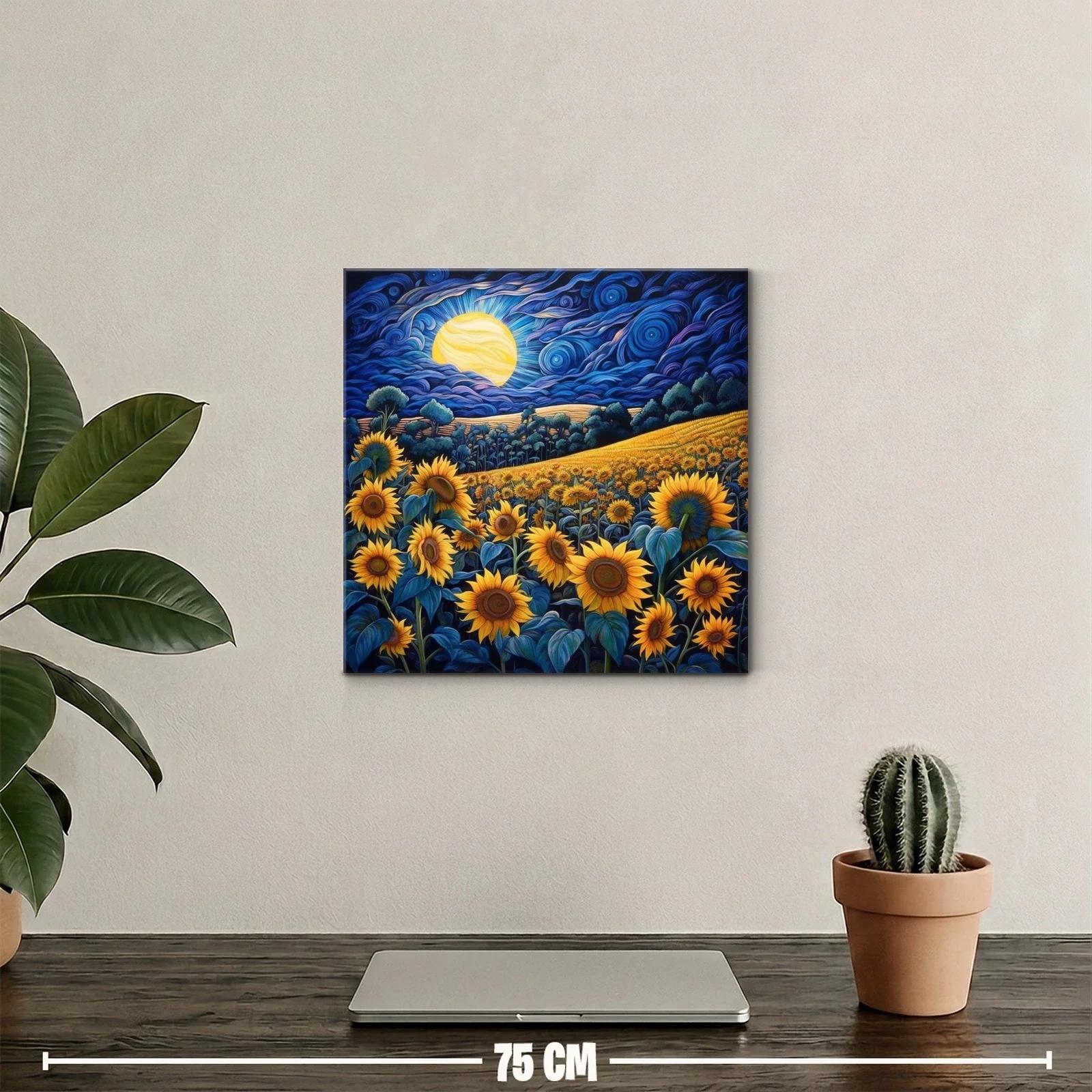 Campo de girasoles bajo un cielo nocturno vibrante — miniatura 2