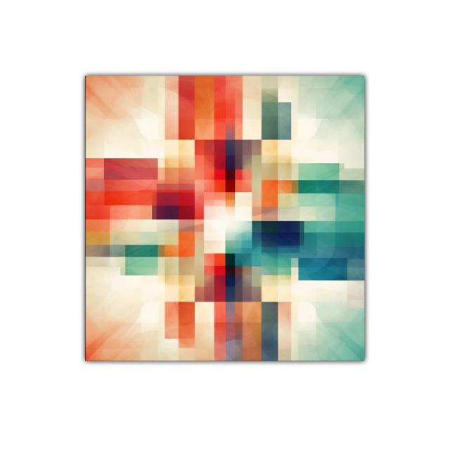 Cuadro abstracto colorido con formas geométricas superpuestas