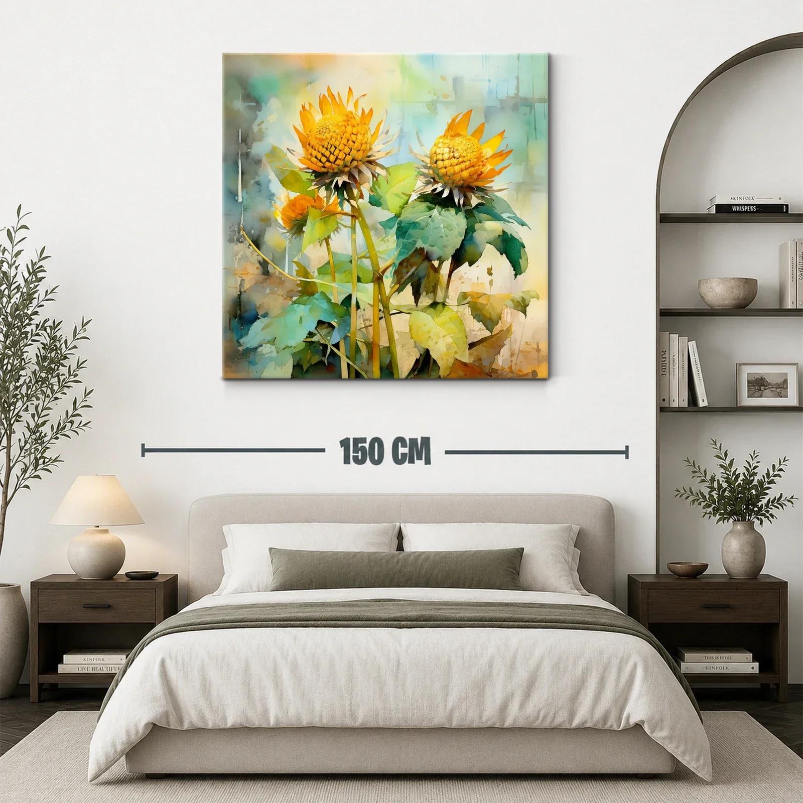Cuadro con flores amarillas luminosas y hojas verdes — miniatura 3