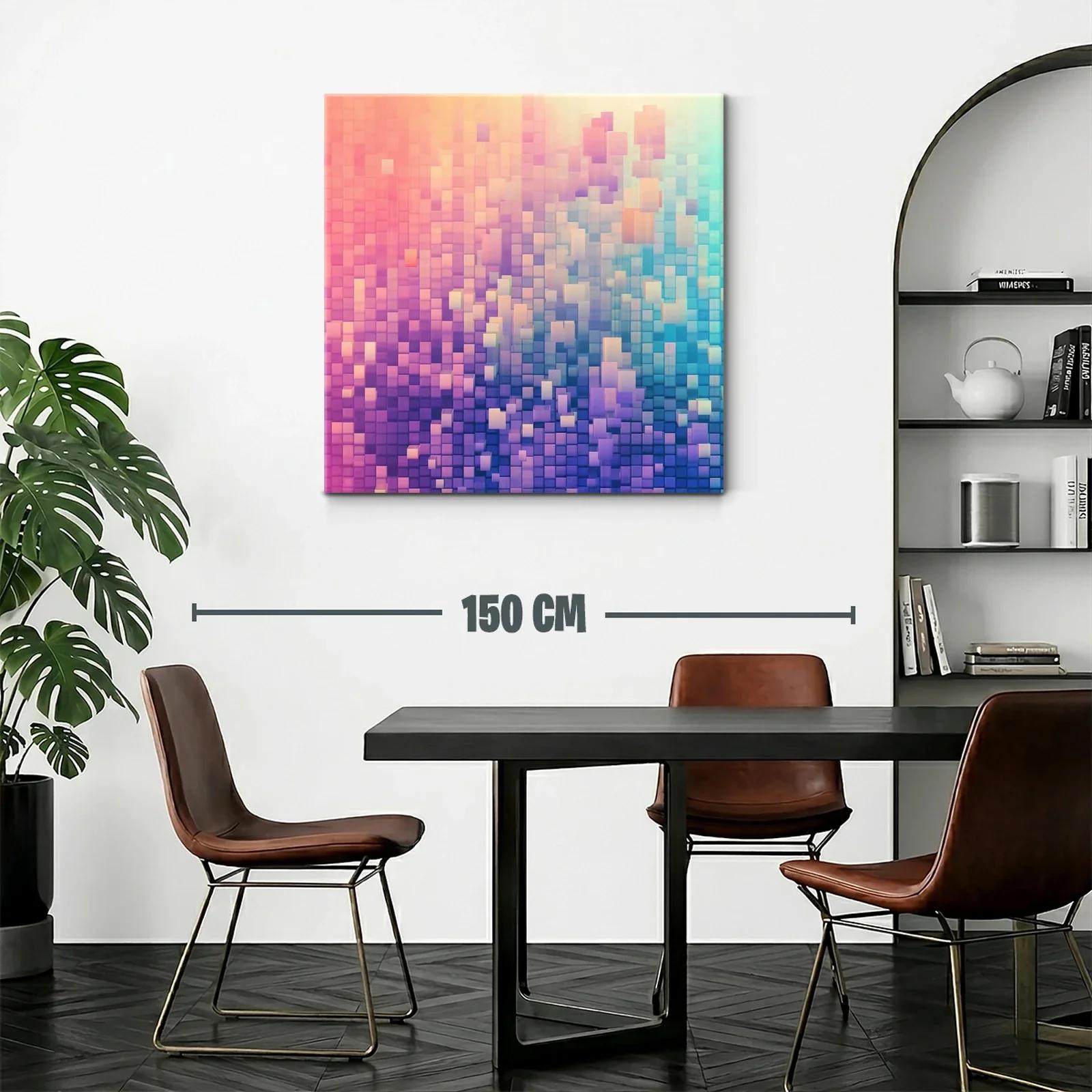 Cuadro abstracto con cubos en tonos pastel vibrantes — miniatura 2