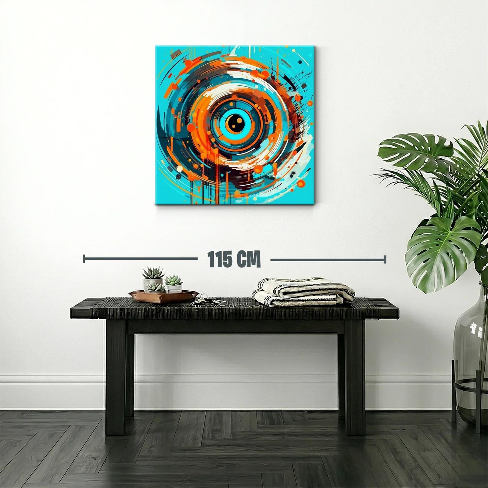 Cuadro abstracto con espiral dinámica en tonos azul y naranja — miniatura 2