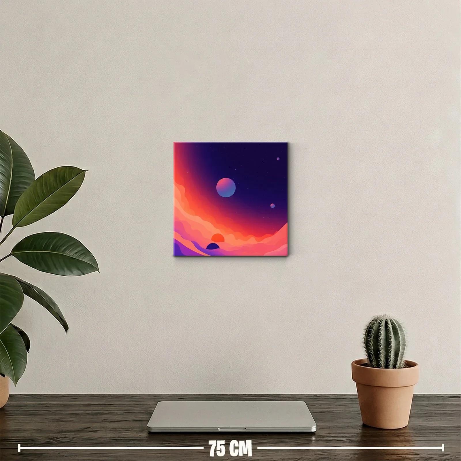 Cuadro abstracto colorido con planetas y horizonte vibrante — miniatura 2