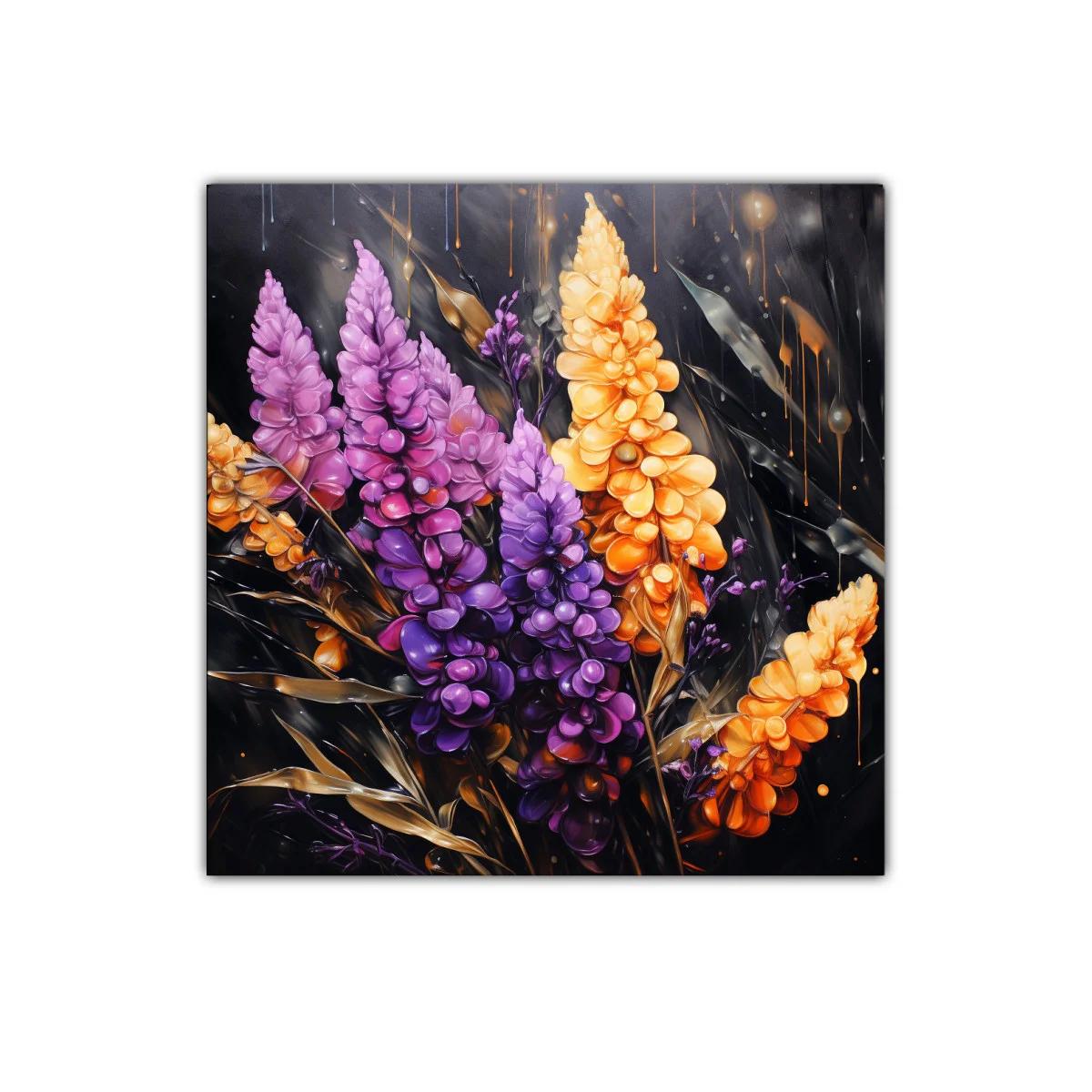 Cuadro decorativo de flores vibrantes en tonos morado y naranja — imagen principal
